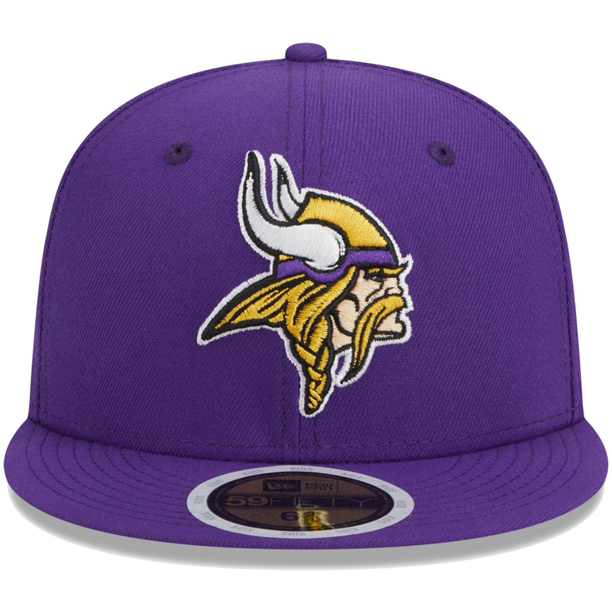 Casquette ajustée New Era 59FIFTY violette pour jeunes, motif Minnesota Vikings.