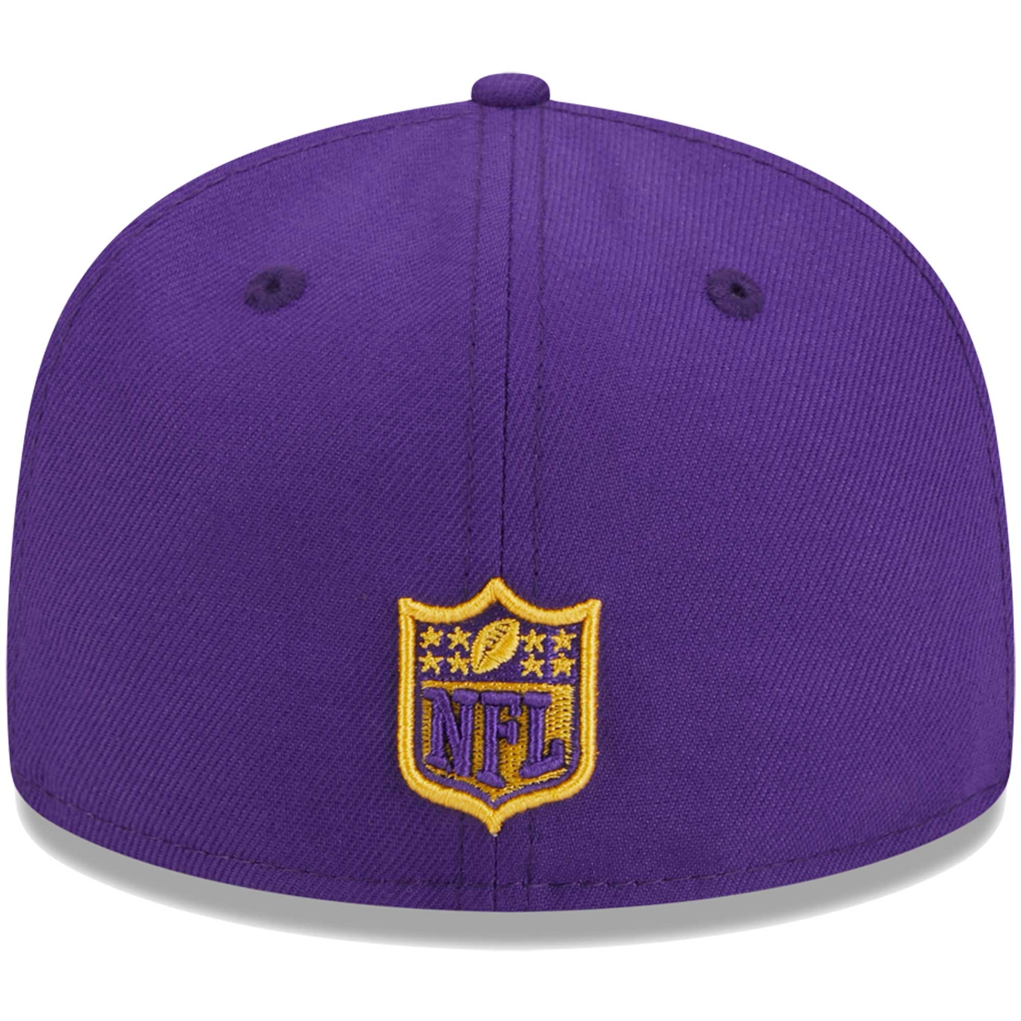 Casquette ajustée New Era 59FIFTY violette pour jeunes, motif Minnesota Vikings.