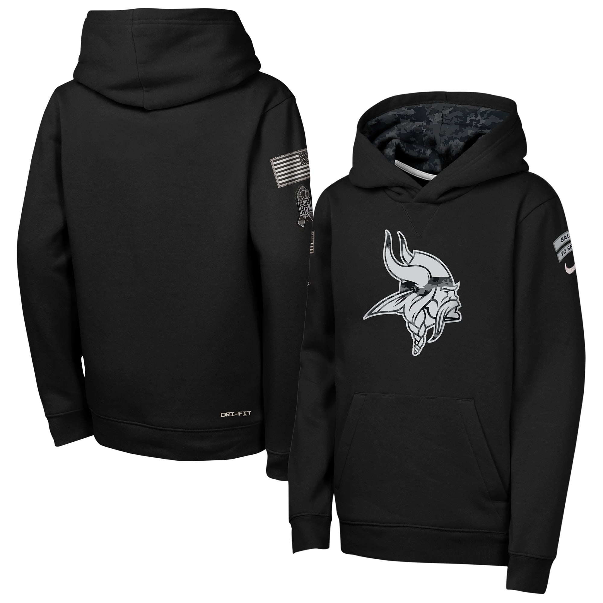 Sweat à capuche polaire Nike noir Minnesota Vikings 2026 Salute to Service Club pour jeunes