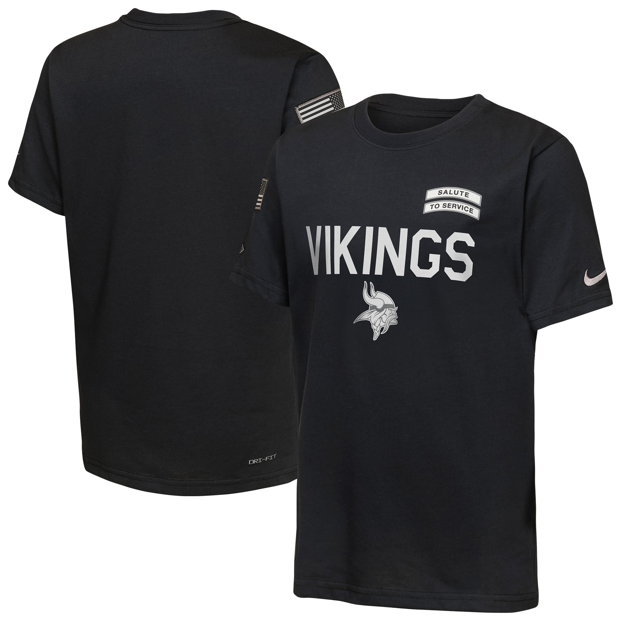 T-shirt Nike Dri-FIT noir pour jeunes Minnesota Vikings 2026 Salute to Service Sideline