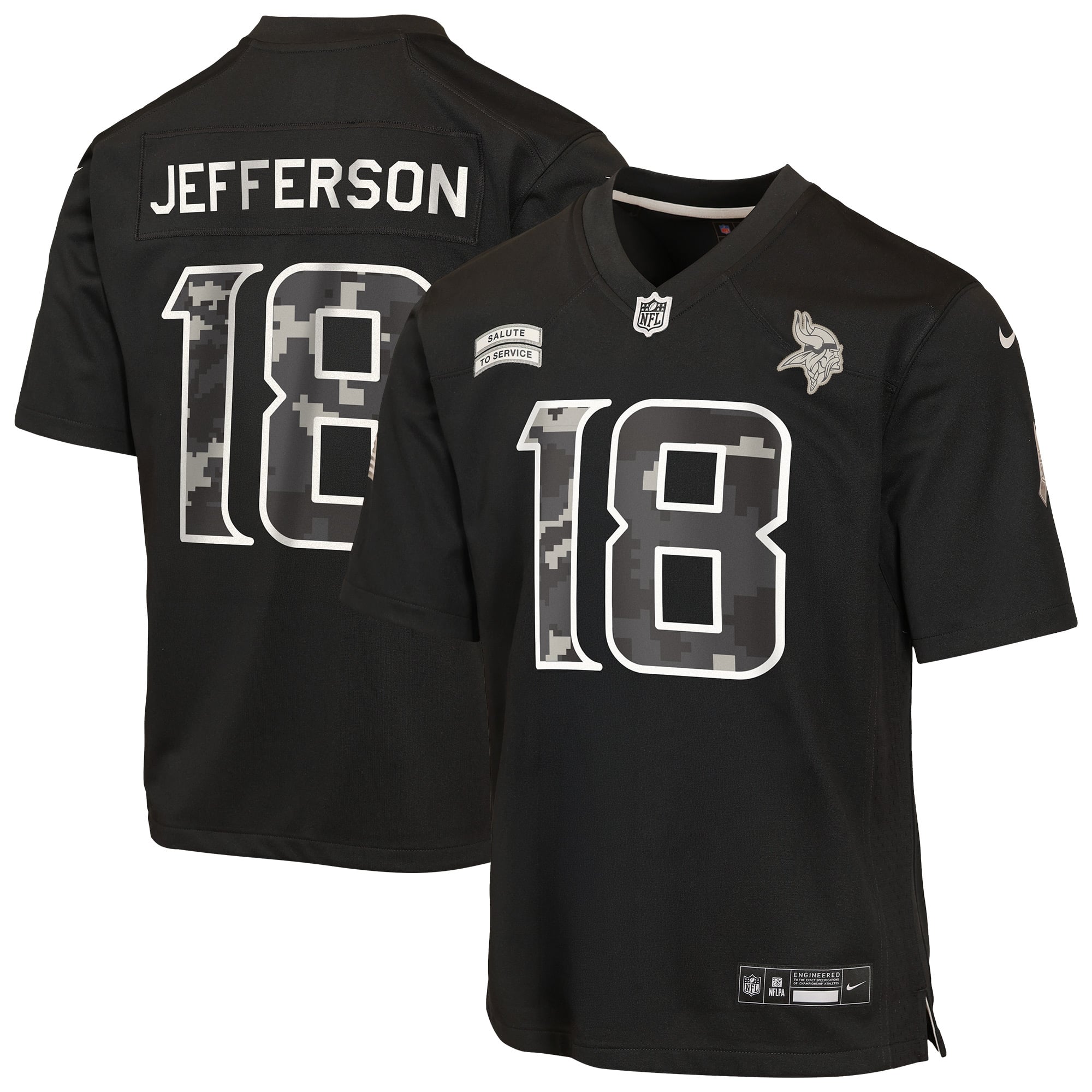 Maillot Nike Justin Jefferson noir Minnesota Vikings 2026 Salute to Service pour jeunes