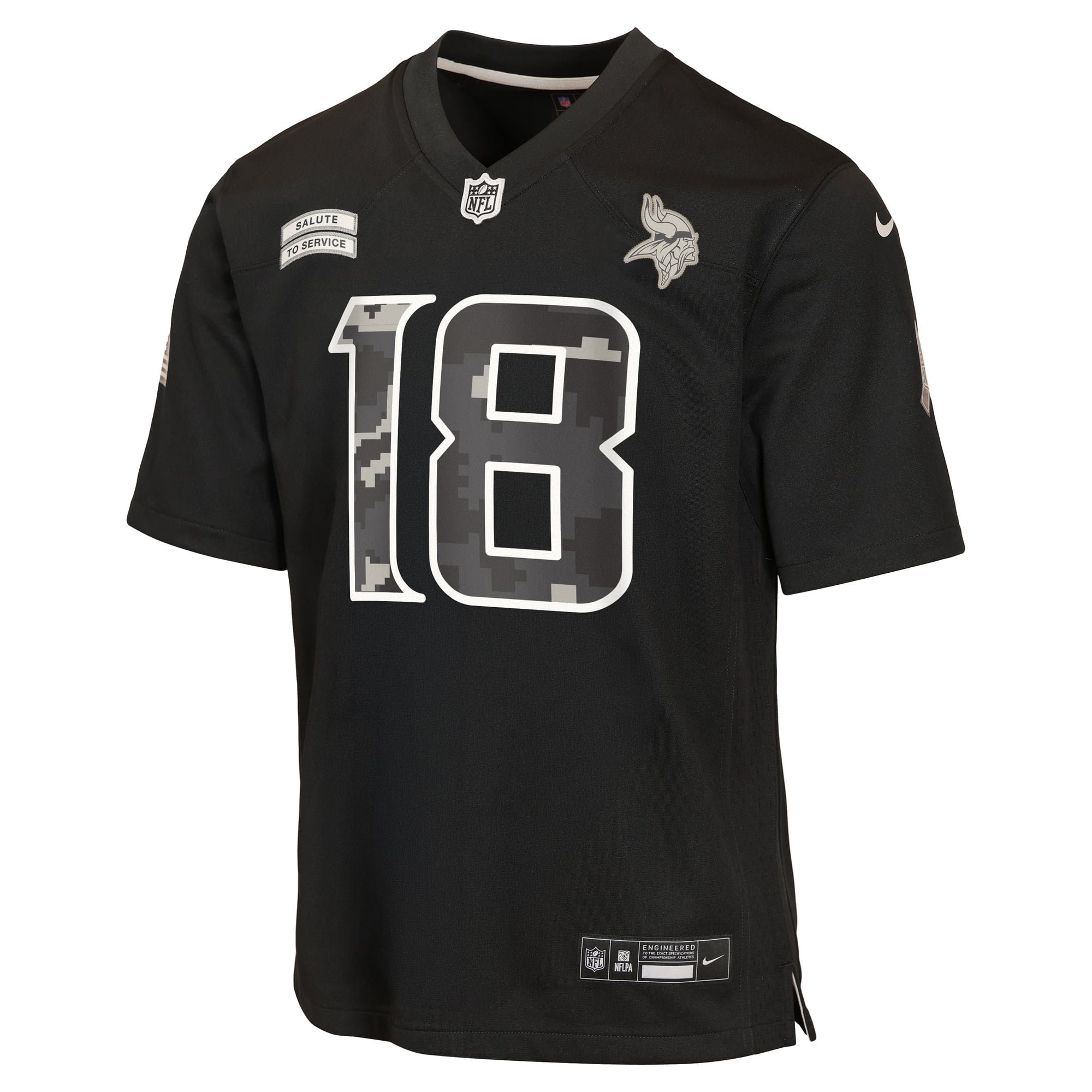 Maillot Nike Justin Jefferson noir Minnesota Vikings 2026 Salute to Service pour jeunes