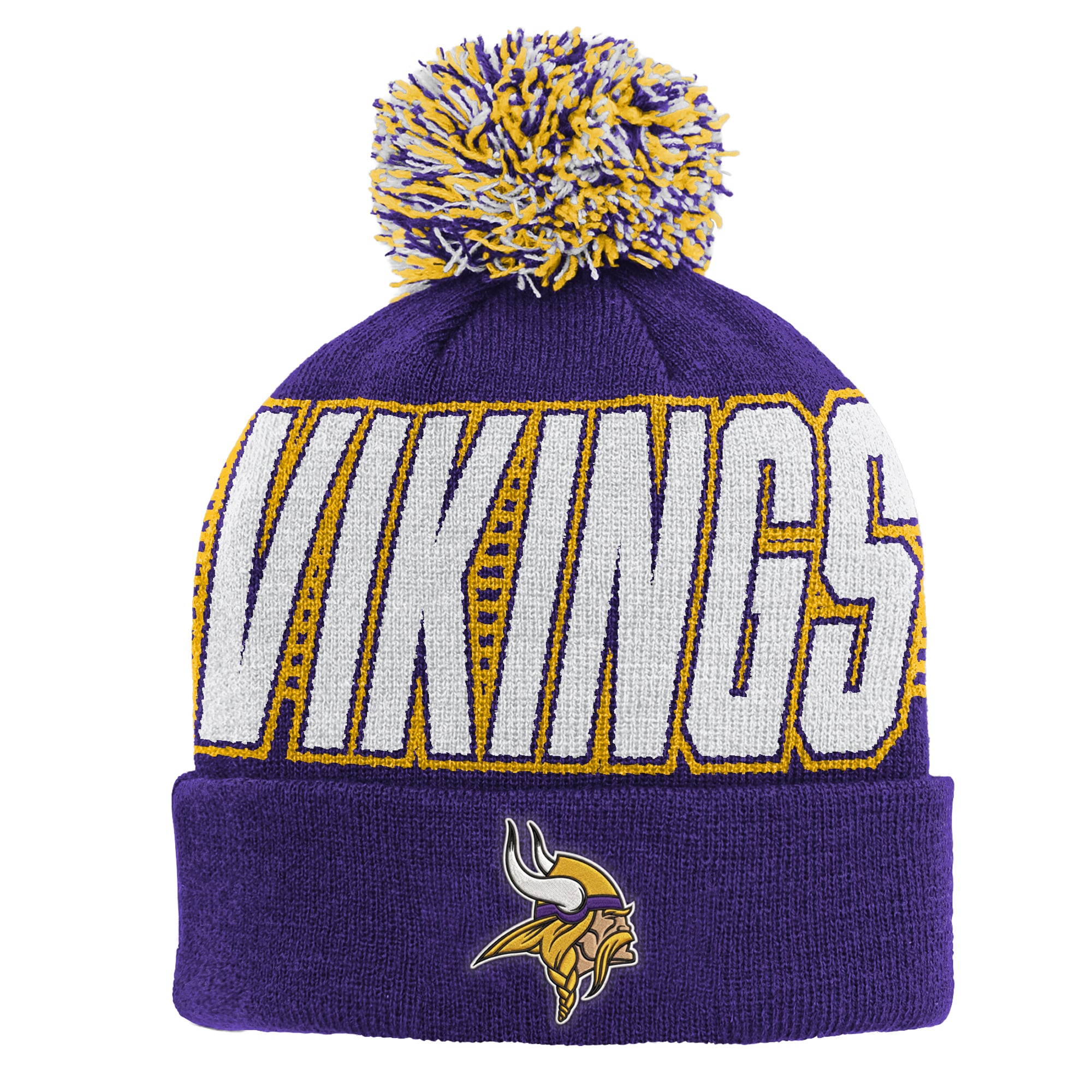 Bonnet tricoté à revers violet Minnesota Vikings pour enfant, avec pompon