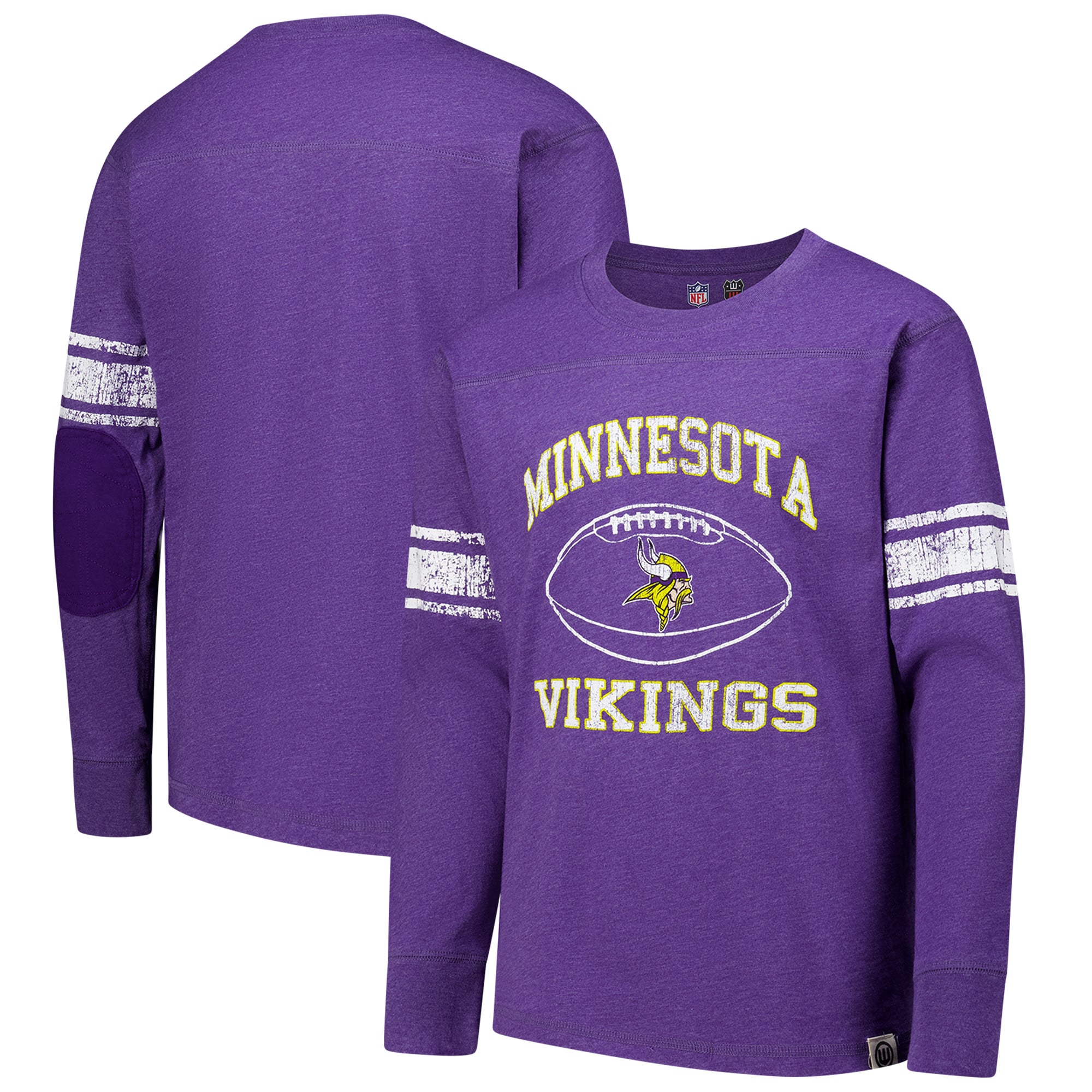 T-shirt de football à manches longues violet pour jeunes Wes & Willy des Minnesota Vikings