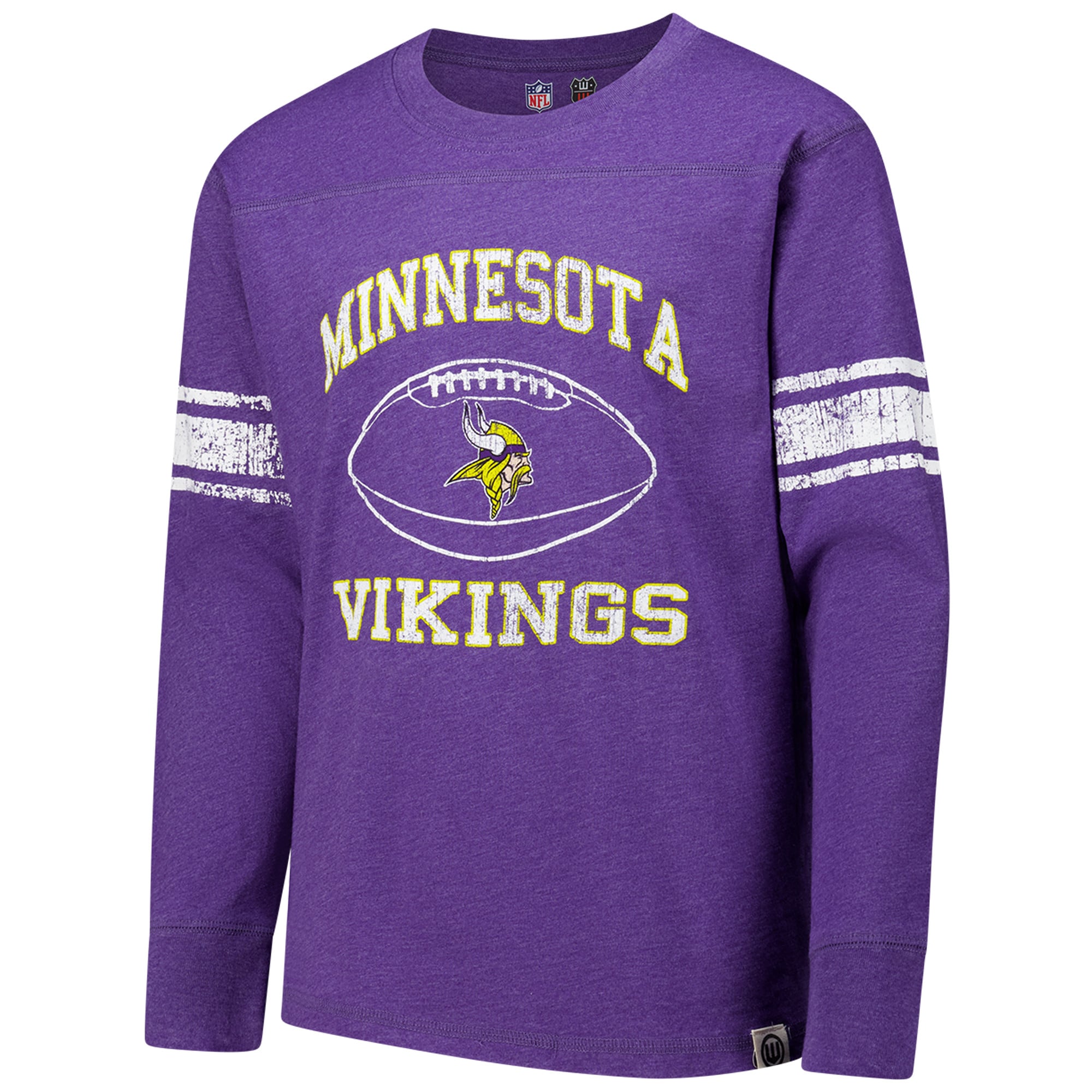 T-shirt de football à manches longues violet pour jeunes Wes & Willy des Minnesota Vikings