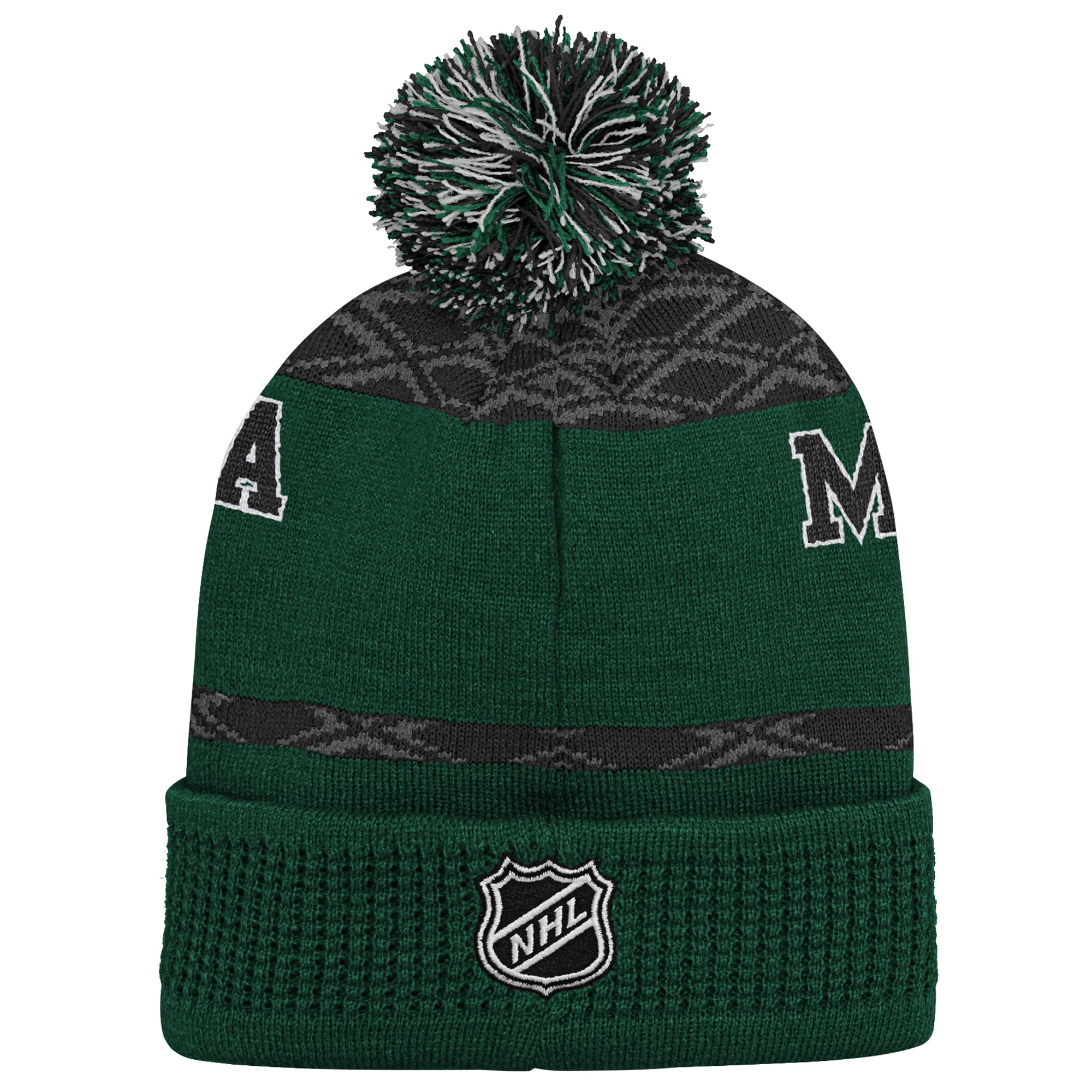 Bonnet tricoté à revers Minnesota Wild vert avec pompon