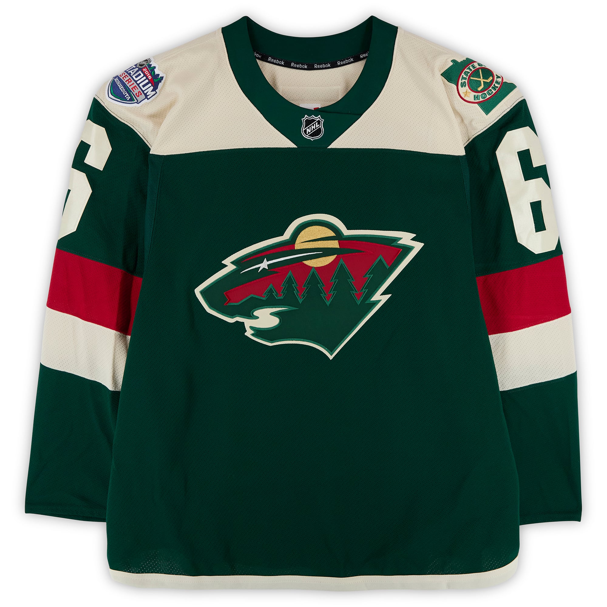 Maillot vert n° 6 de Marco Scandella (Minnesota Wild) porté à l'entraînement lors du match contre les Blackhawks de Chicago le 21 février 2016