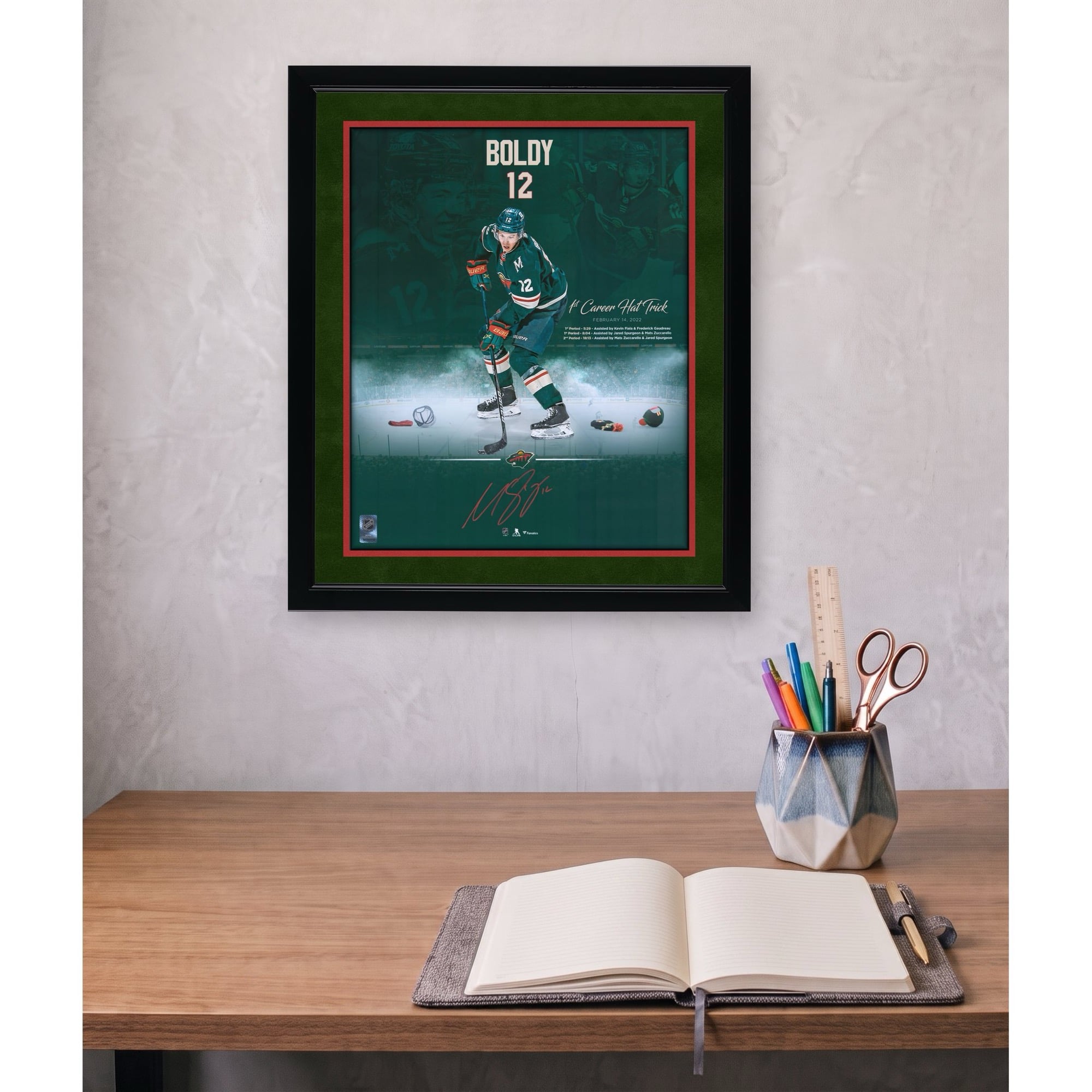 Matthew Boldy Minnesota Wild Autographed 16" x 20" 1st Hat Trick Stylized Photograph
