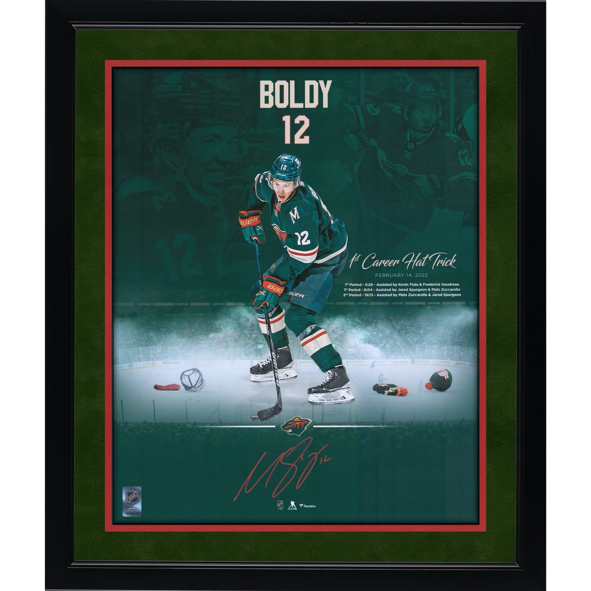 Matthew Boldy Minnesota Wild Autographed 16" x 20" 1st Hat Trick Stylized Photograph
