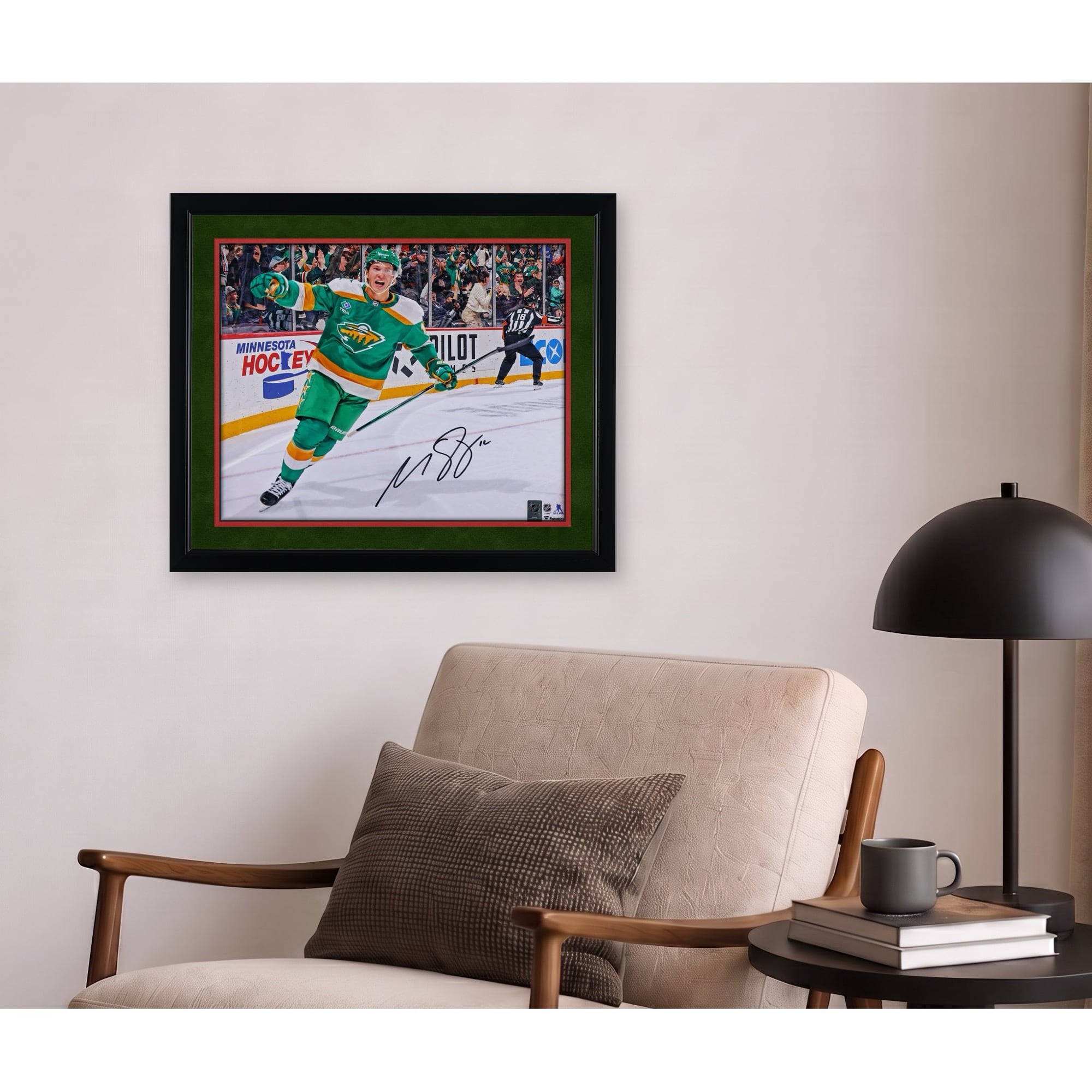 Matthew Boldy Minnesota Wild Autographed 16" x 20" Green Alternate Jersey Celebration Photograph