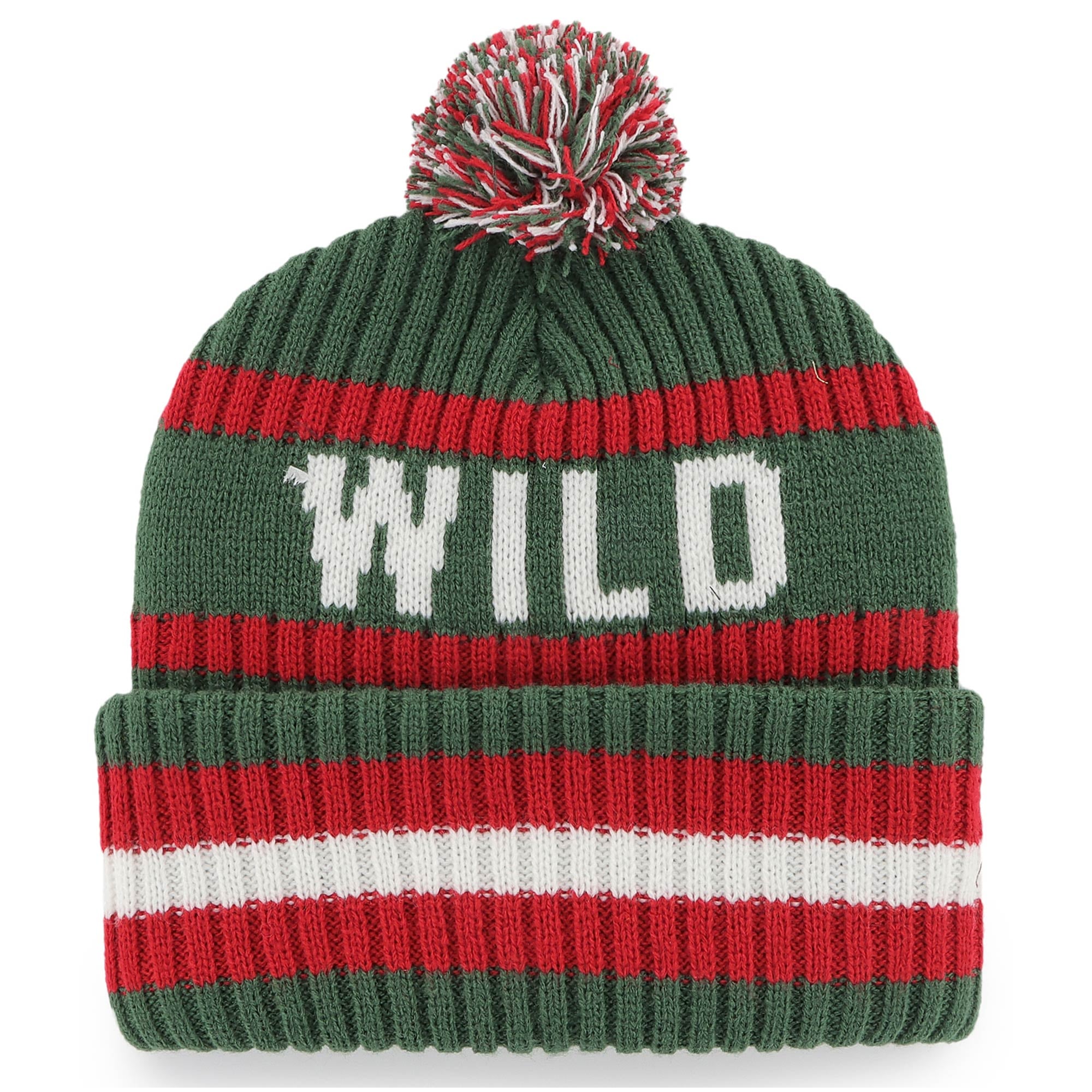 Bonnet en tricot à revers Minnesota Wild Bering '47 vert pour homme avec pompon