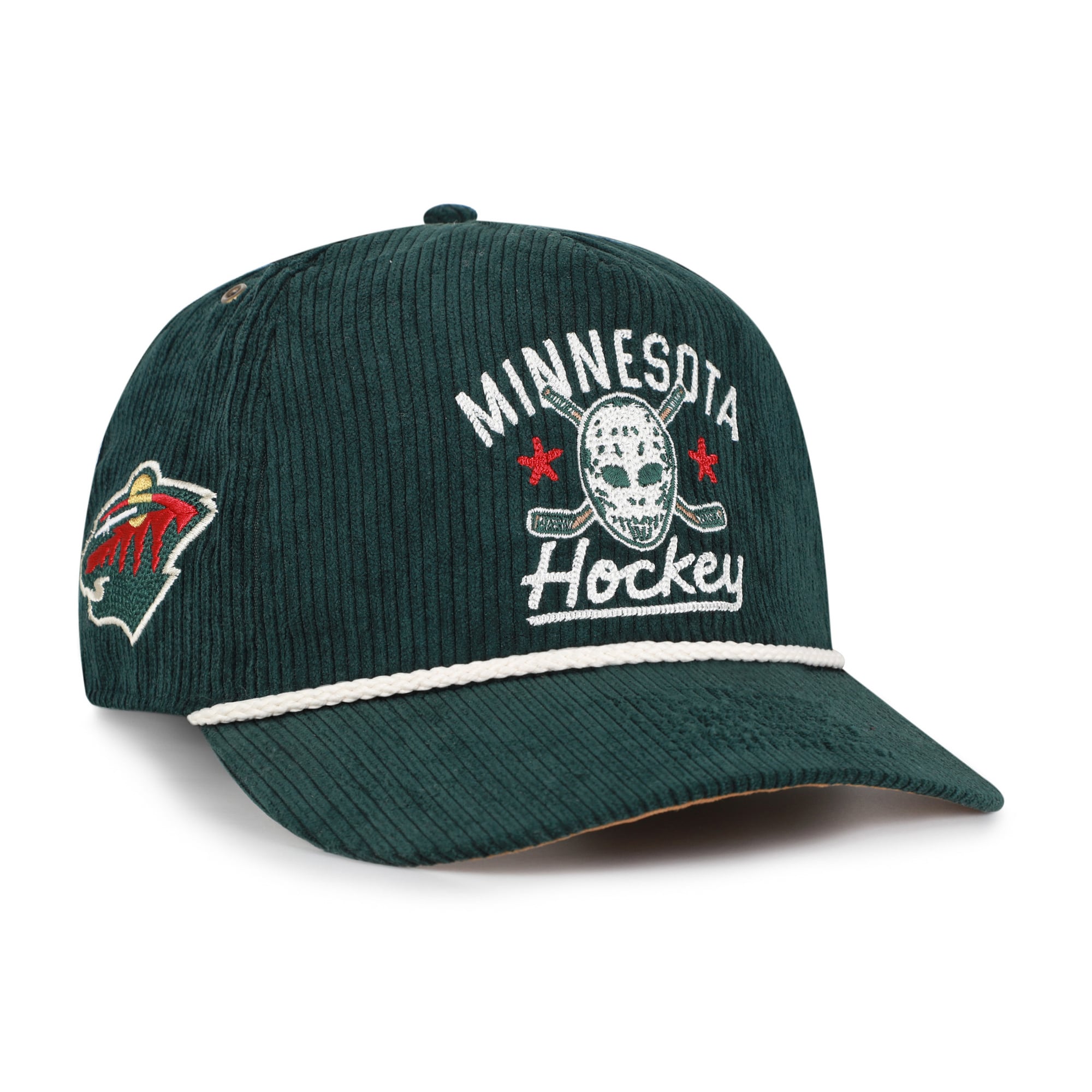 Masque de hockey Minnesota Wild vert '47 pour homme, en velours côtelé avec boucle ajustable