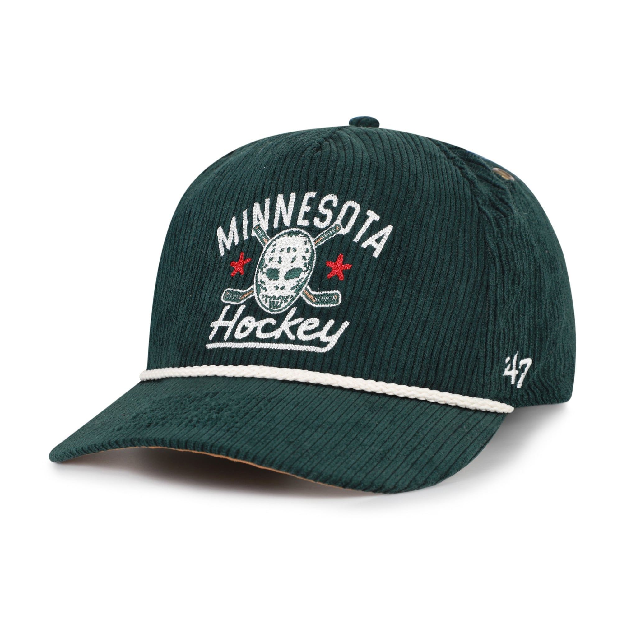Masque de hockey Minnesota Wild vert '47 pour homme, en velours côtelé avec boucle ajustable
