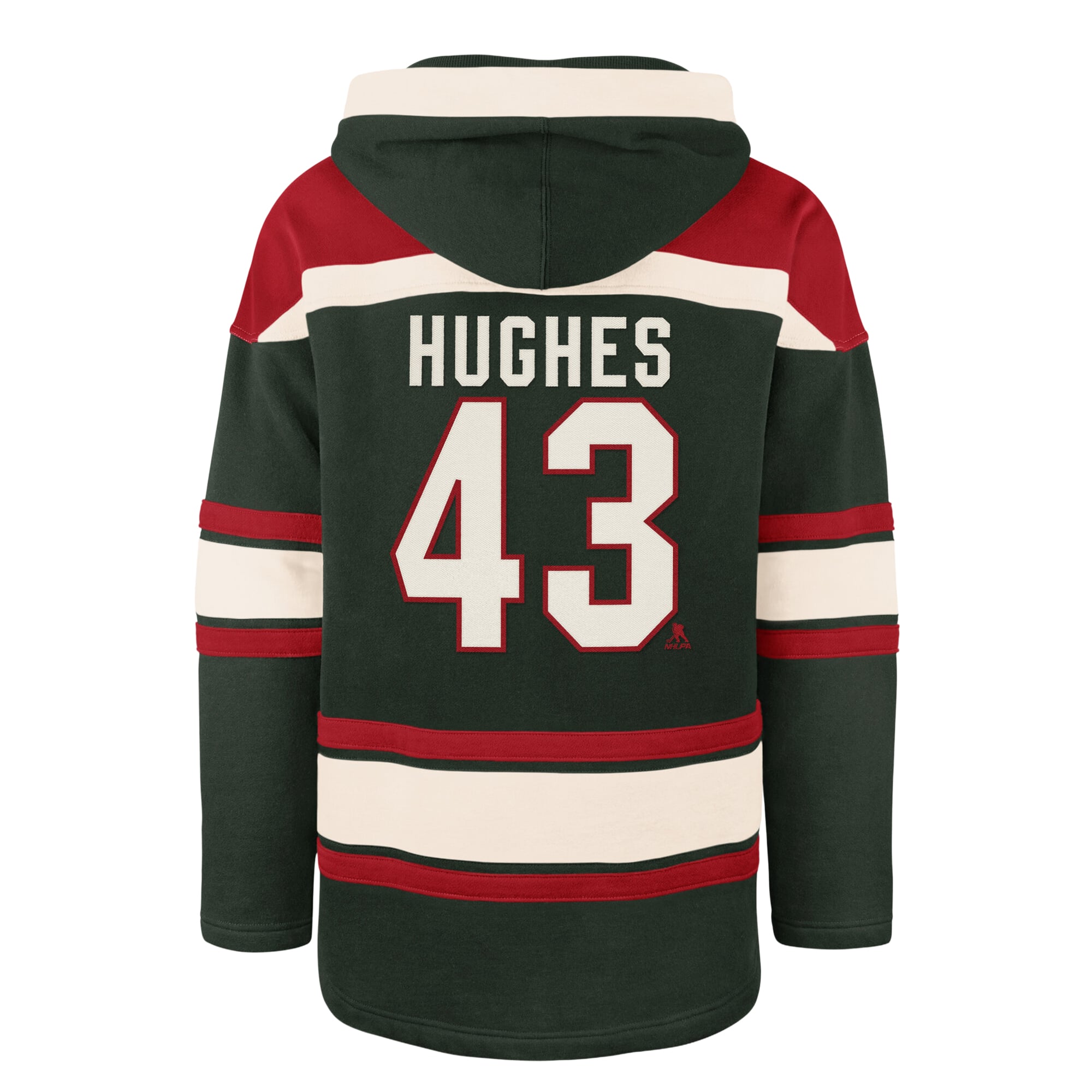 Men's '47 Quinn Hughes Green Minnesota Wild Player Name & Number Lacer Hoodie