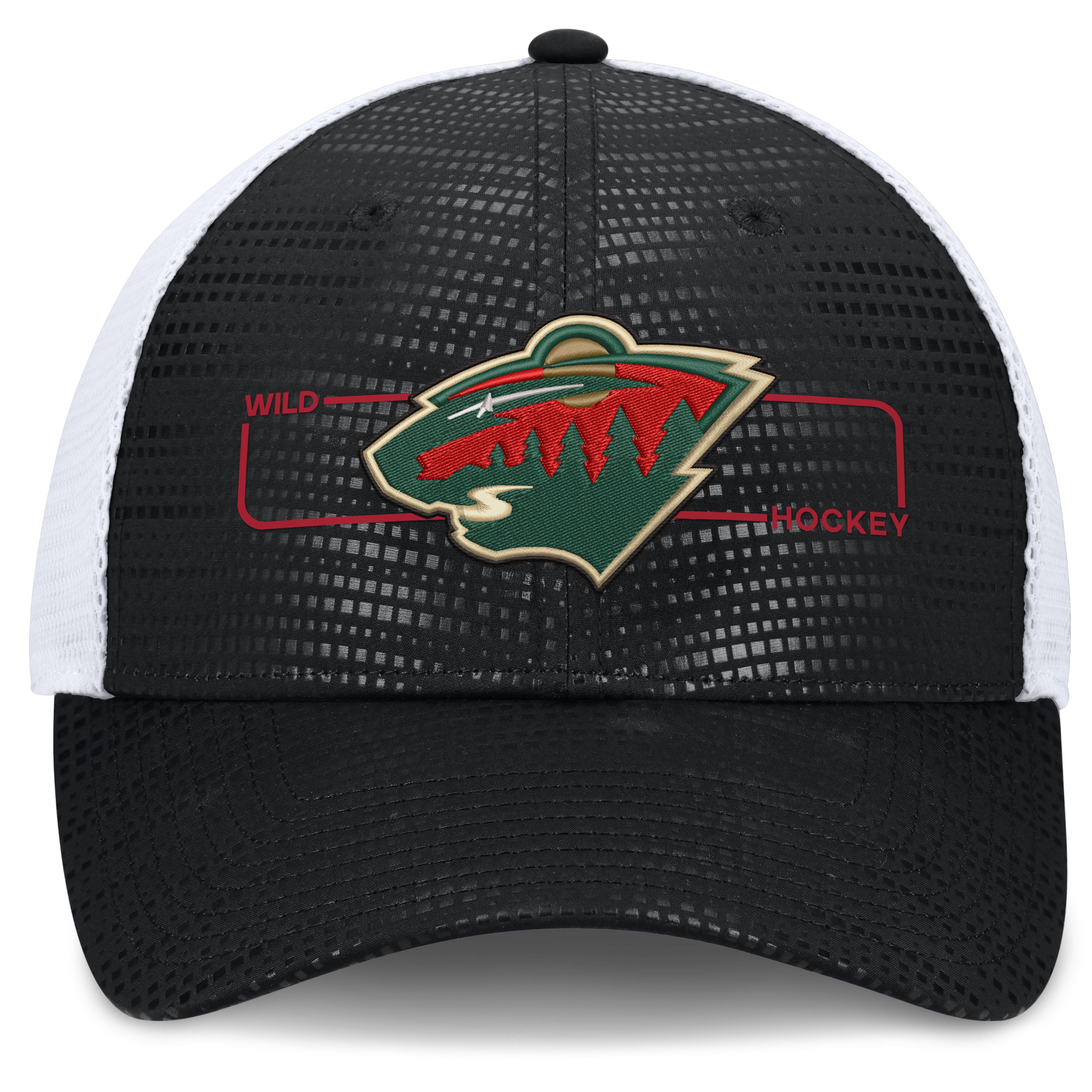 Men's Fanatics Black Minnesota Wild Authentic Pro Rink Boxed Logo Trucker Hat
