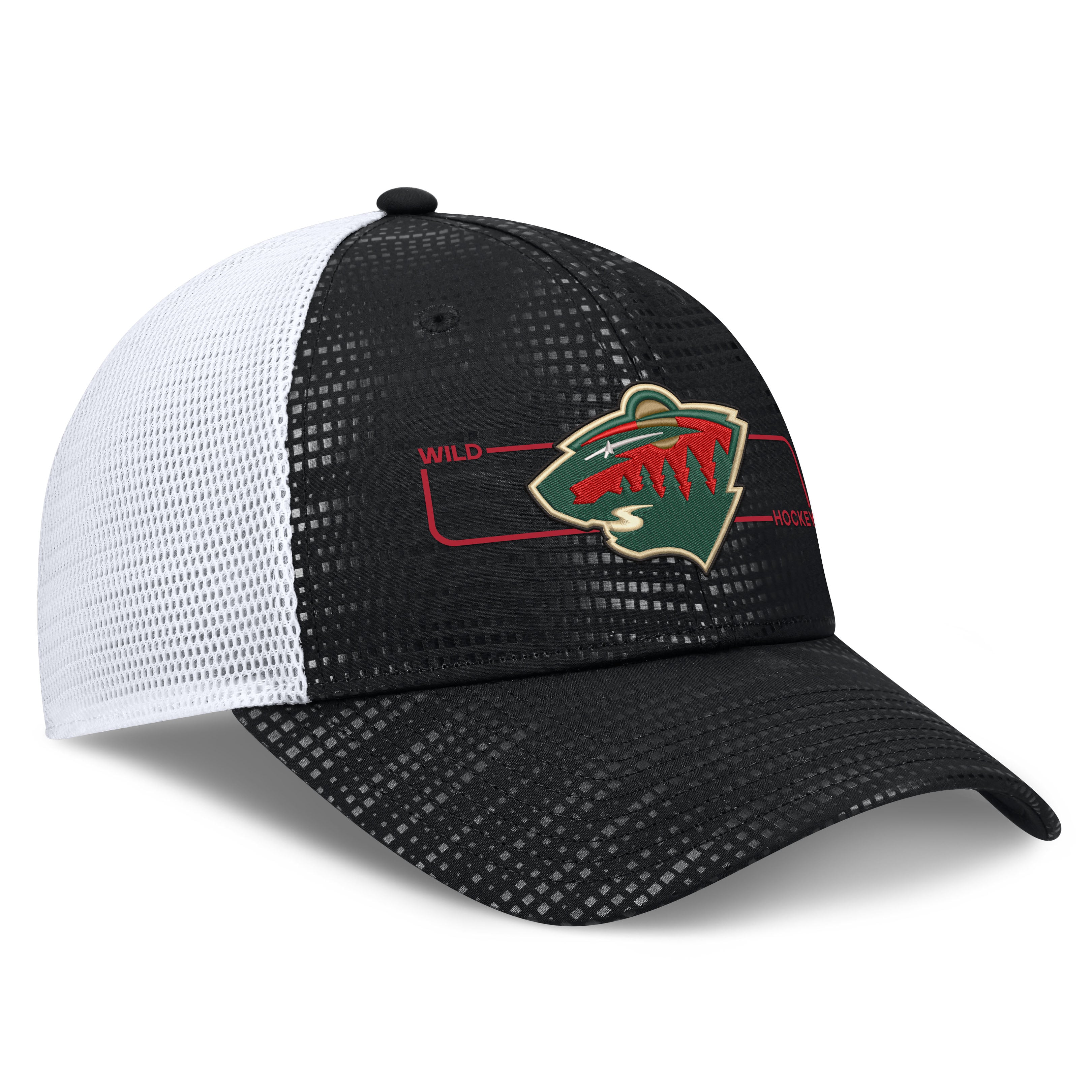 Men's Fanatics Black Minnesota Wild Authentic Pro Rink Boxed Logo Trucker Hat