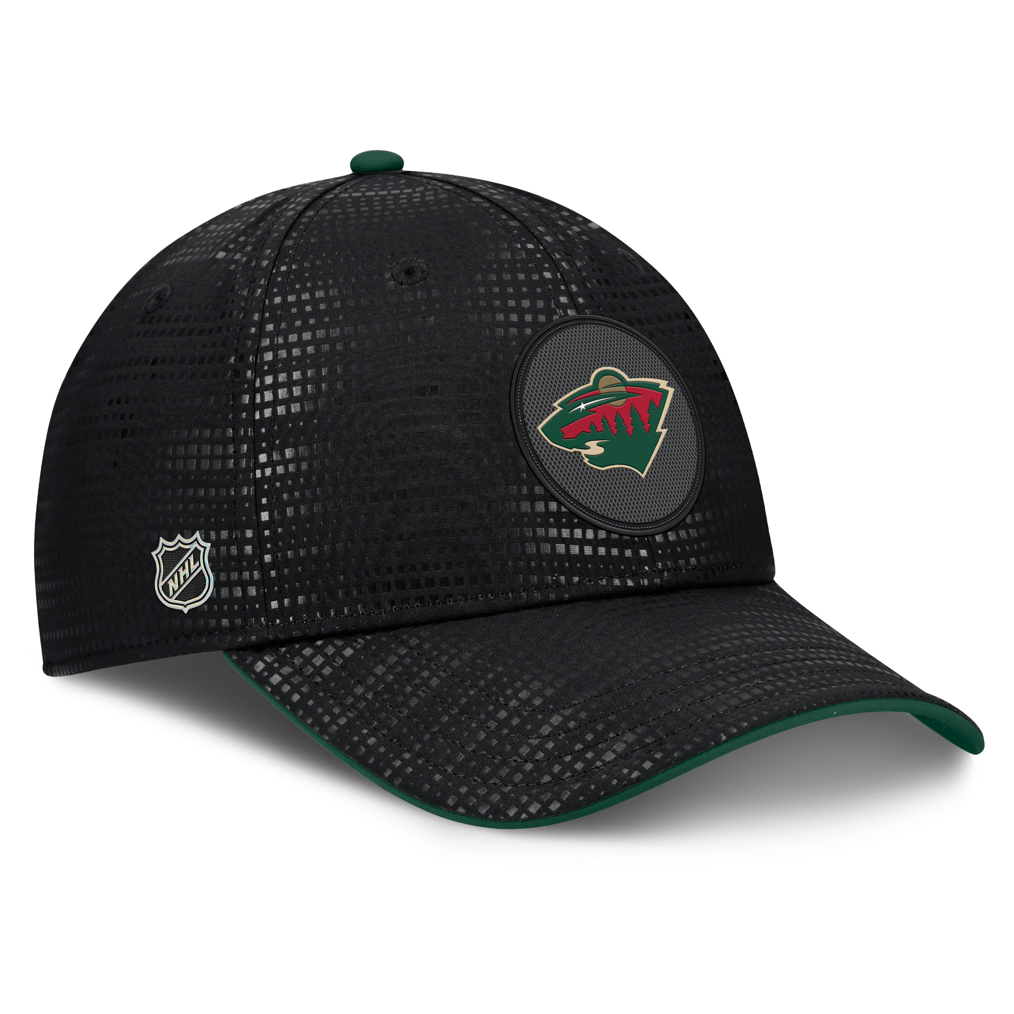 Men's Fanatics Black Minnesota Wild Authentic Pro Rink Debossed Stretch Fit Hat