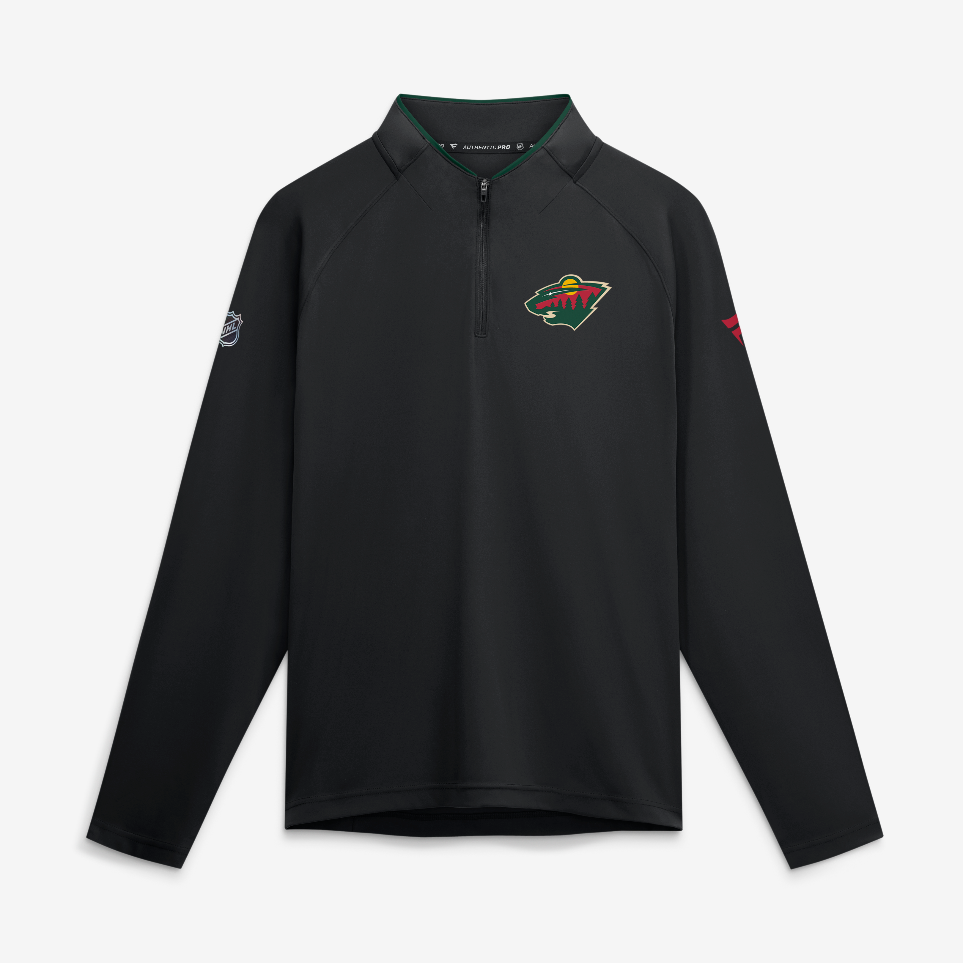 Pull-over léger à col zippé Fanatics noir Minnesota Wild Authentic Pro Rink pour homme