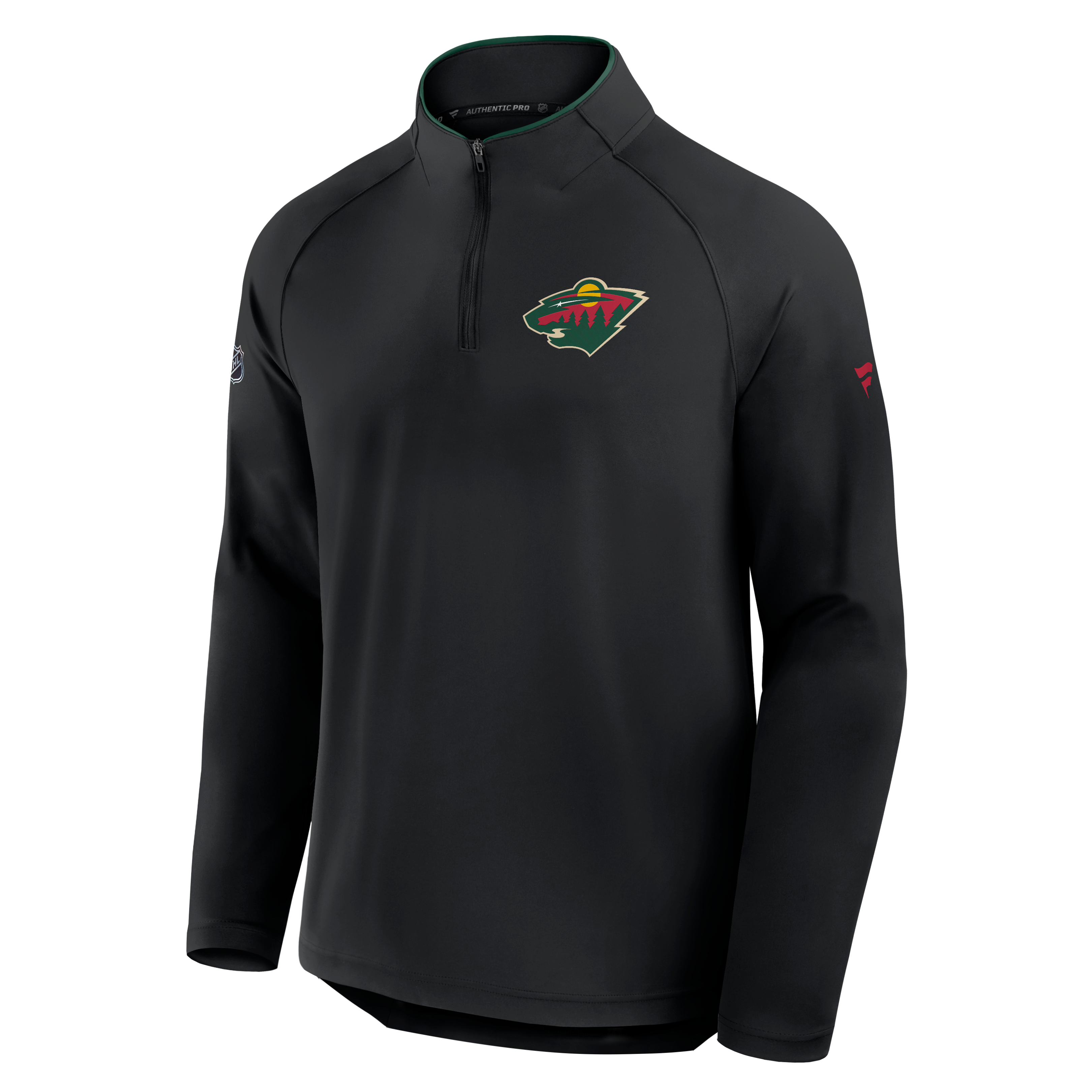 Pull-over léger à col zippé Fanatics noir Minnesota Wild Authentic Pro Rink pour homme