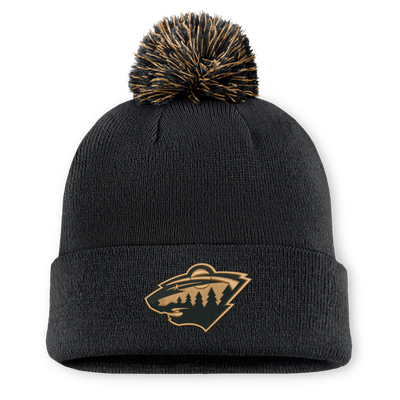 Men's Minnesota Wild Fanatics Black Military Appreciation Cuffed Knit Hat with Pom