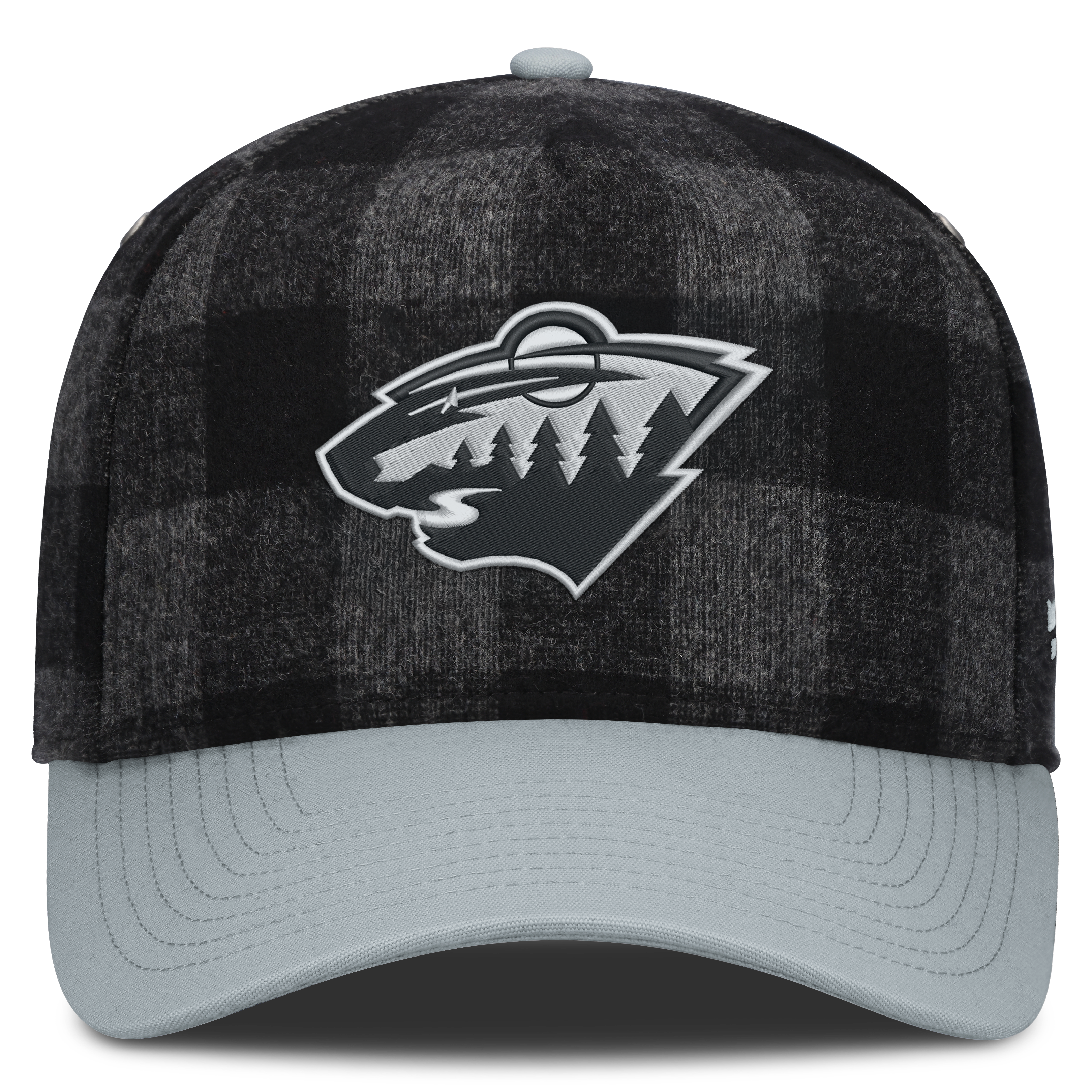 Men's Fanatics Black/Gray Minnesota Wild Huntsman Plaid A-Frame Adjustable Hat
