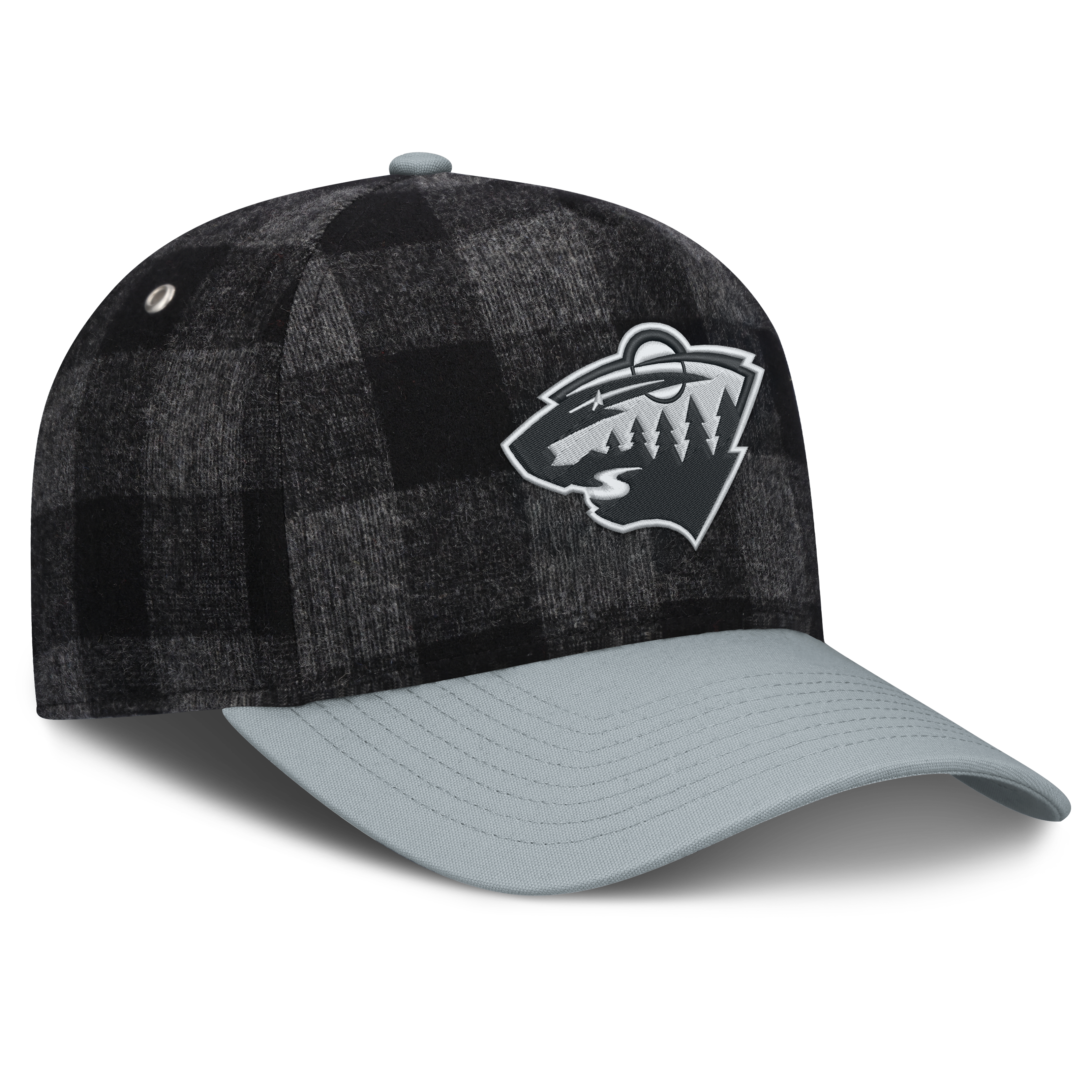 Men's Fanatics Black/Gray Minnesota Wild Huntsman Plaid A-Frame Adjustable Hat