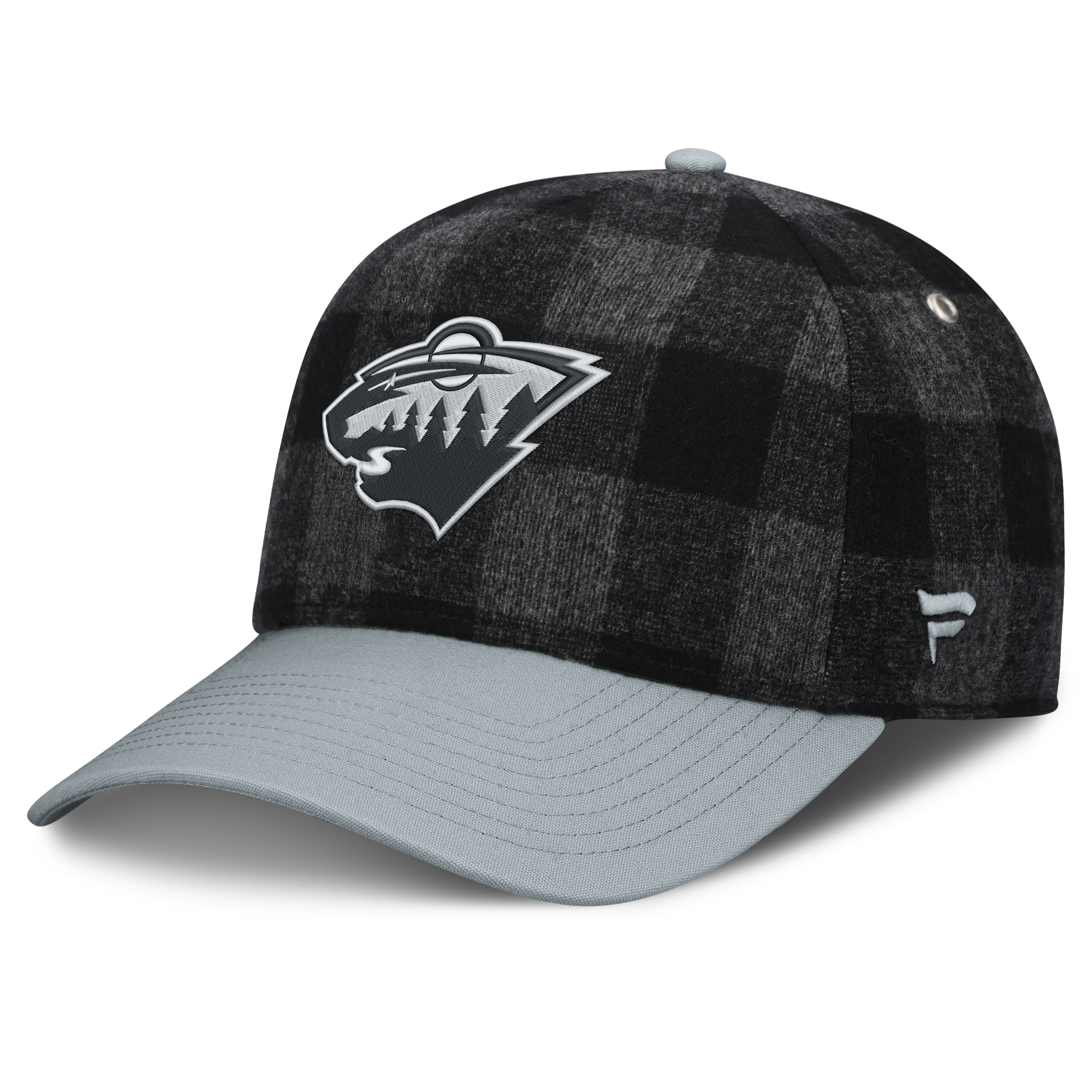Men's Fanatics Black/Gray Minnesota Wild Huntsman Plaid A-Frame Adjustable Hat