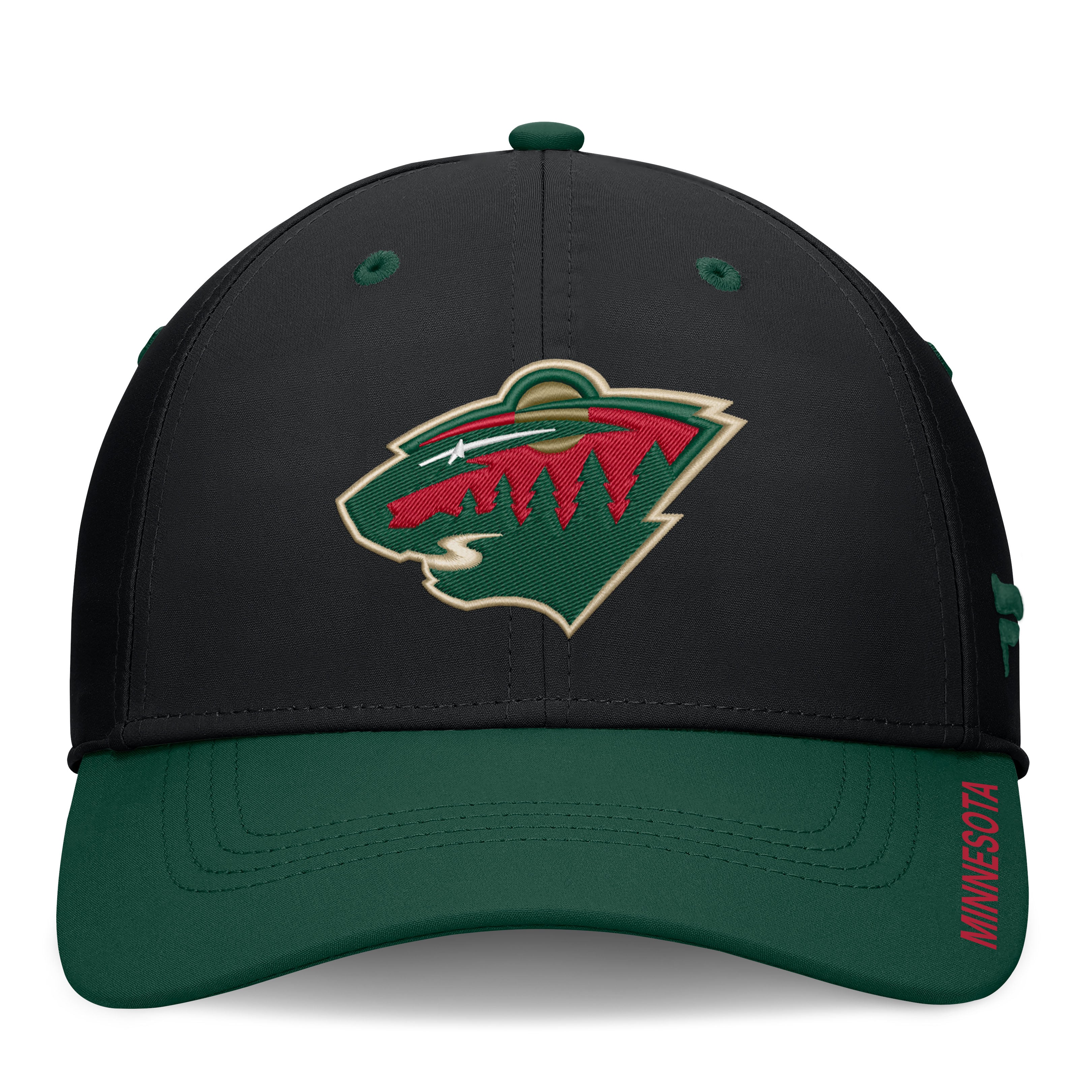 Men's Fanatics Black/Green Minnesota Wild Authentic Pro Rink Stretch Hat
