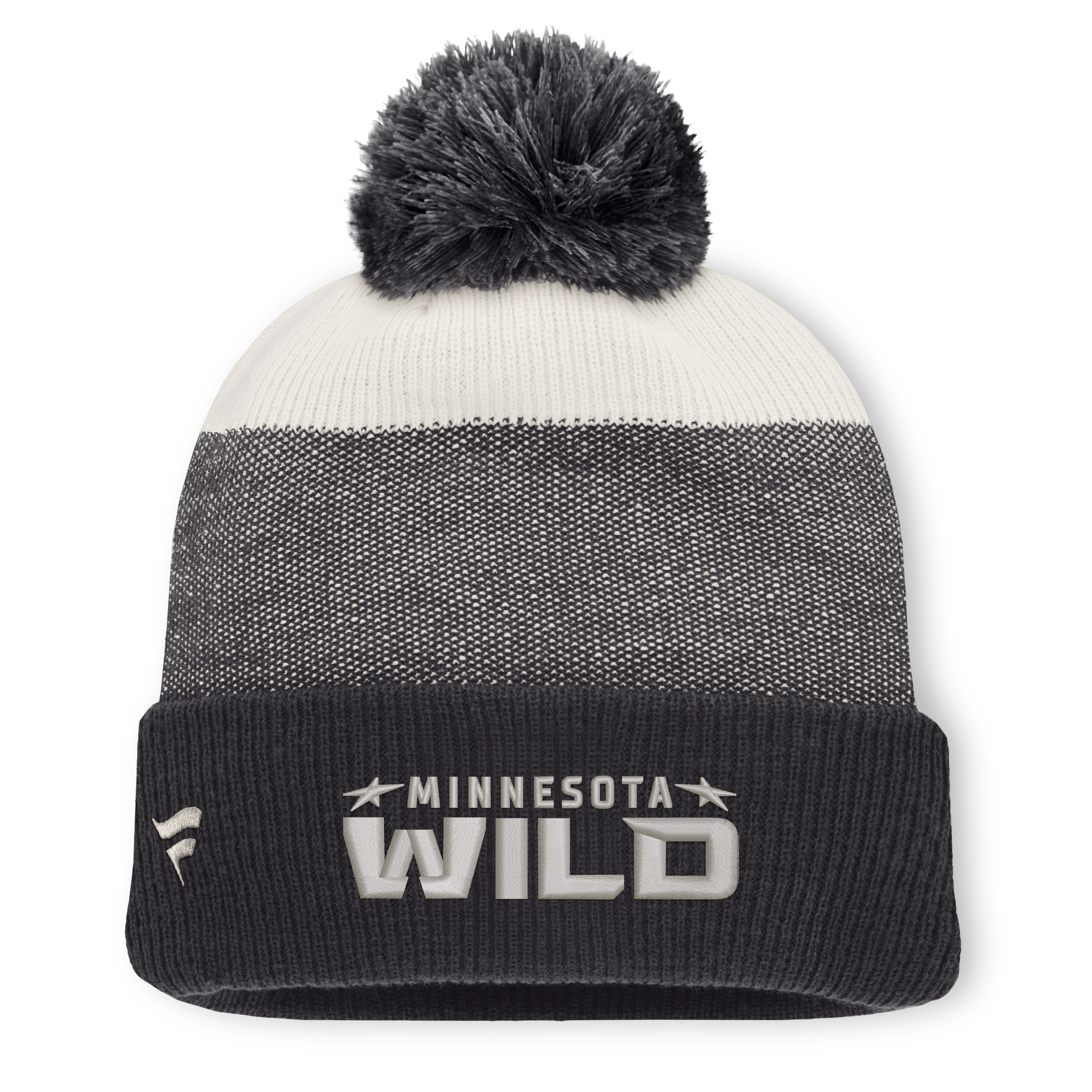 Men's Fanatics Black/Light Beige Minnesota Wild Monochrome Cuffed Knit Hat with Pom