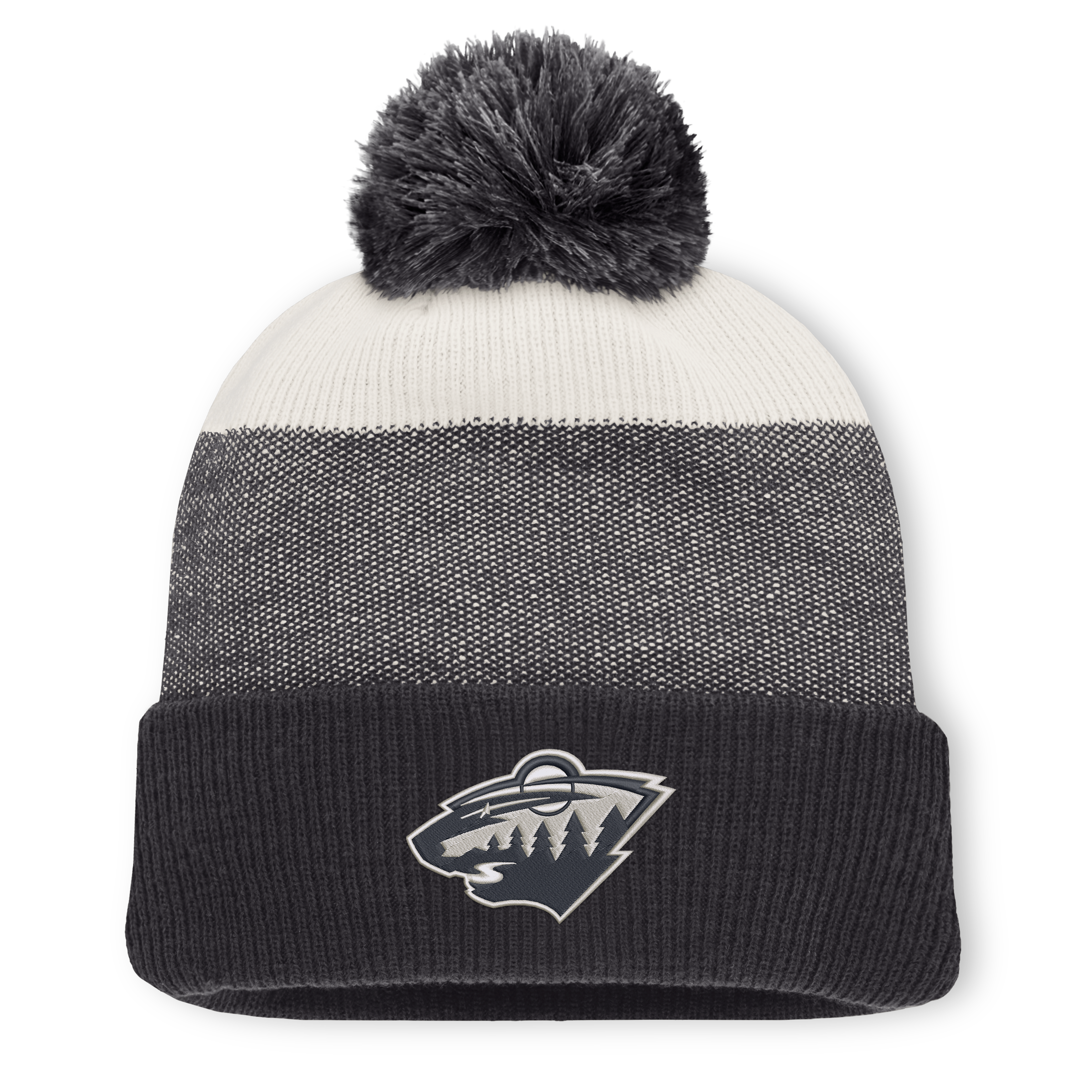 Men's Fanatics Black/Light Beige Minnesota Wild Monochrome Cuffed Knit Hat with Pom