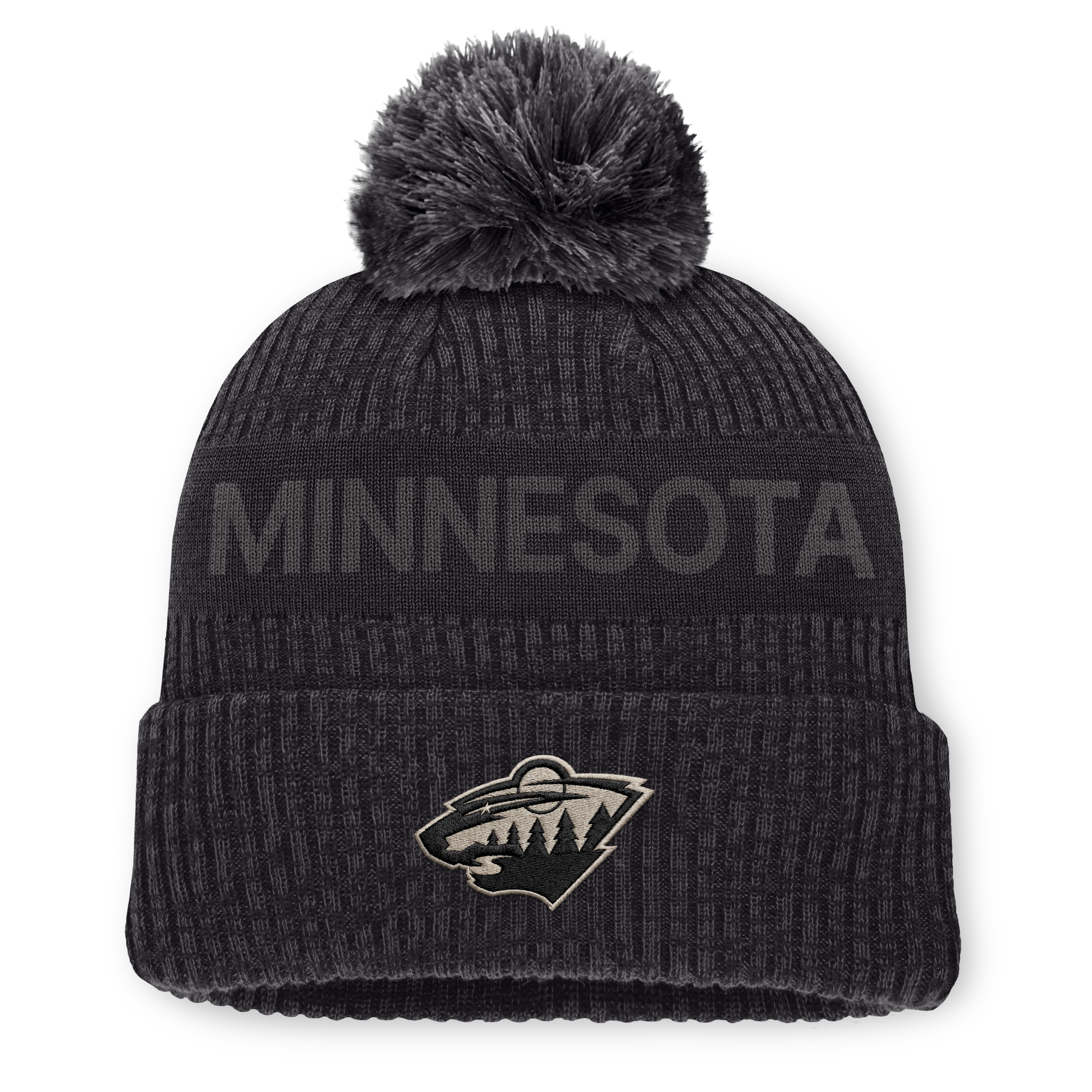 Bonnet à revers Phantom Minnesota Wild Road pour homme, couleur anthracite, avec pompon