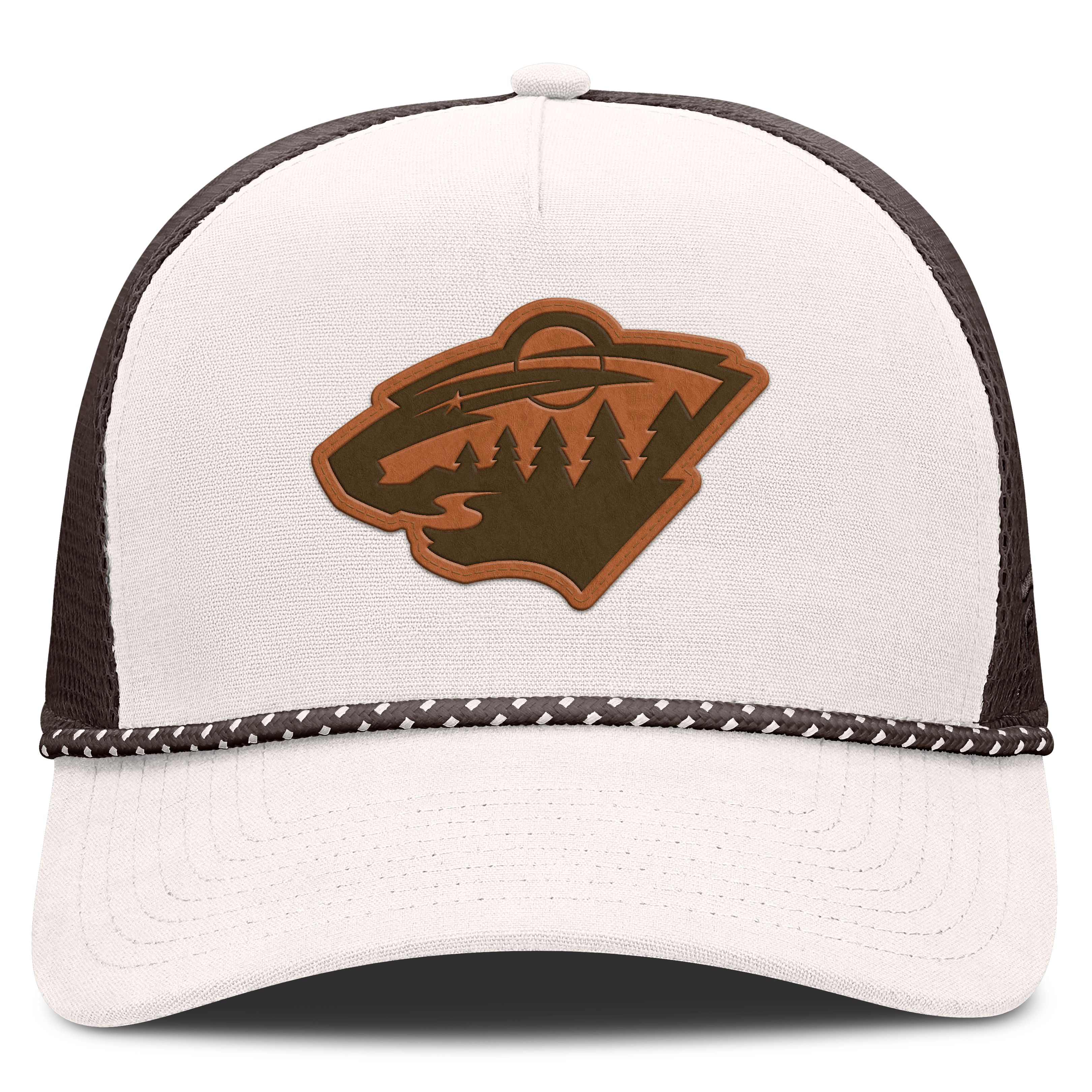 Men's Fanatics  Cream/Brown Minnesota Wild Level Up Bronco Rope A-Frame Trucker Adjustable Hat