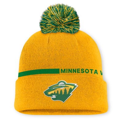 Men's Minnesota Wild Fanatics Gold Authentic Pro Alternate Cuffed Knit Hat with Pom