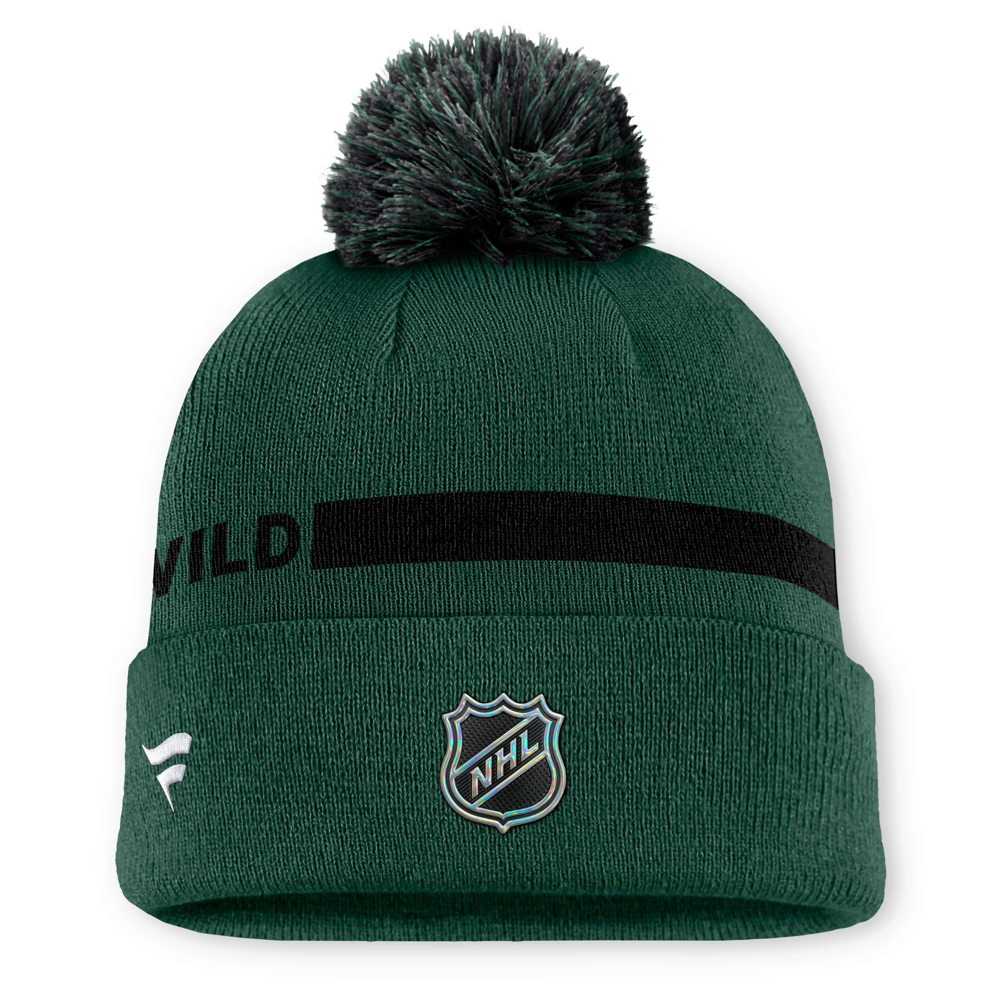 Men's Fanatics Green Minnesota Wild Authentic Pro Rink Cuffed Knit Hat with Pom