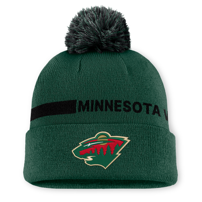 Men's Minnesota Wild Fanatics Green Authentic Pro Rink Cuffed Knit Hat with Pom