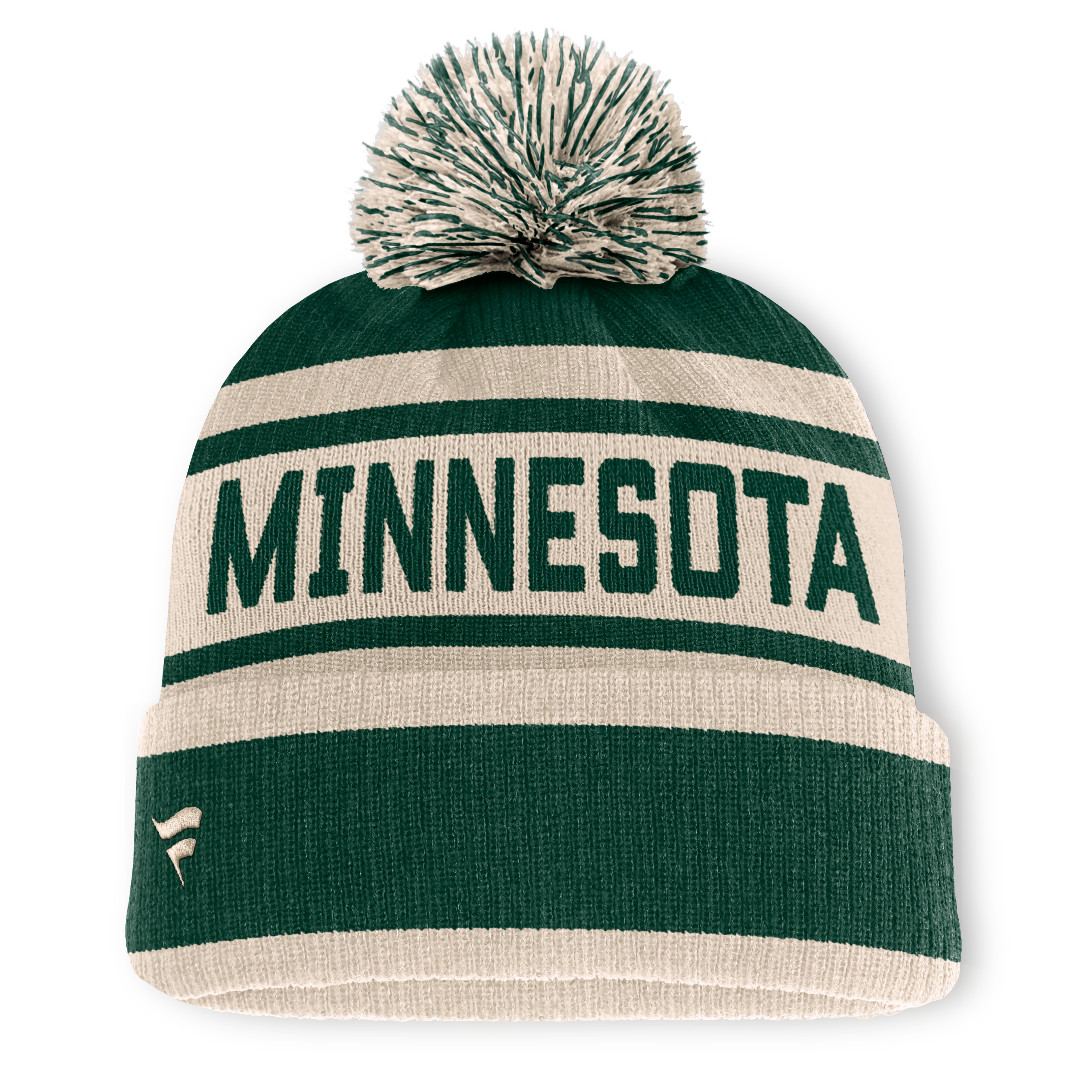 Men's Fanatics Green/Cream Minnesota Wild Fundamental Cuffed Knit Hat with Pom