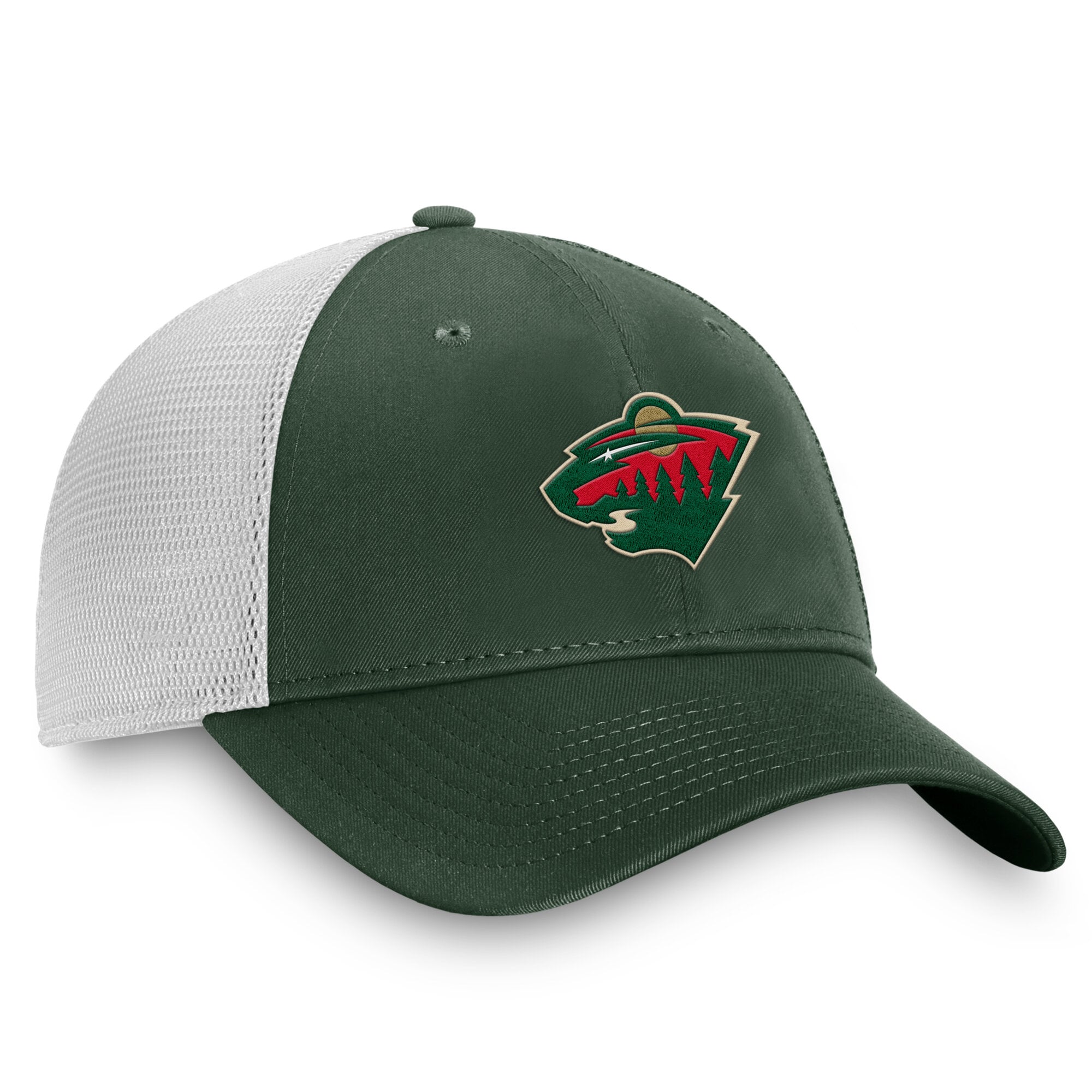 Men's Fanatics Green/White Minnesota Wild Core Primary Logo Trucker Adjustable Hat