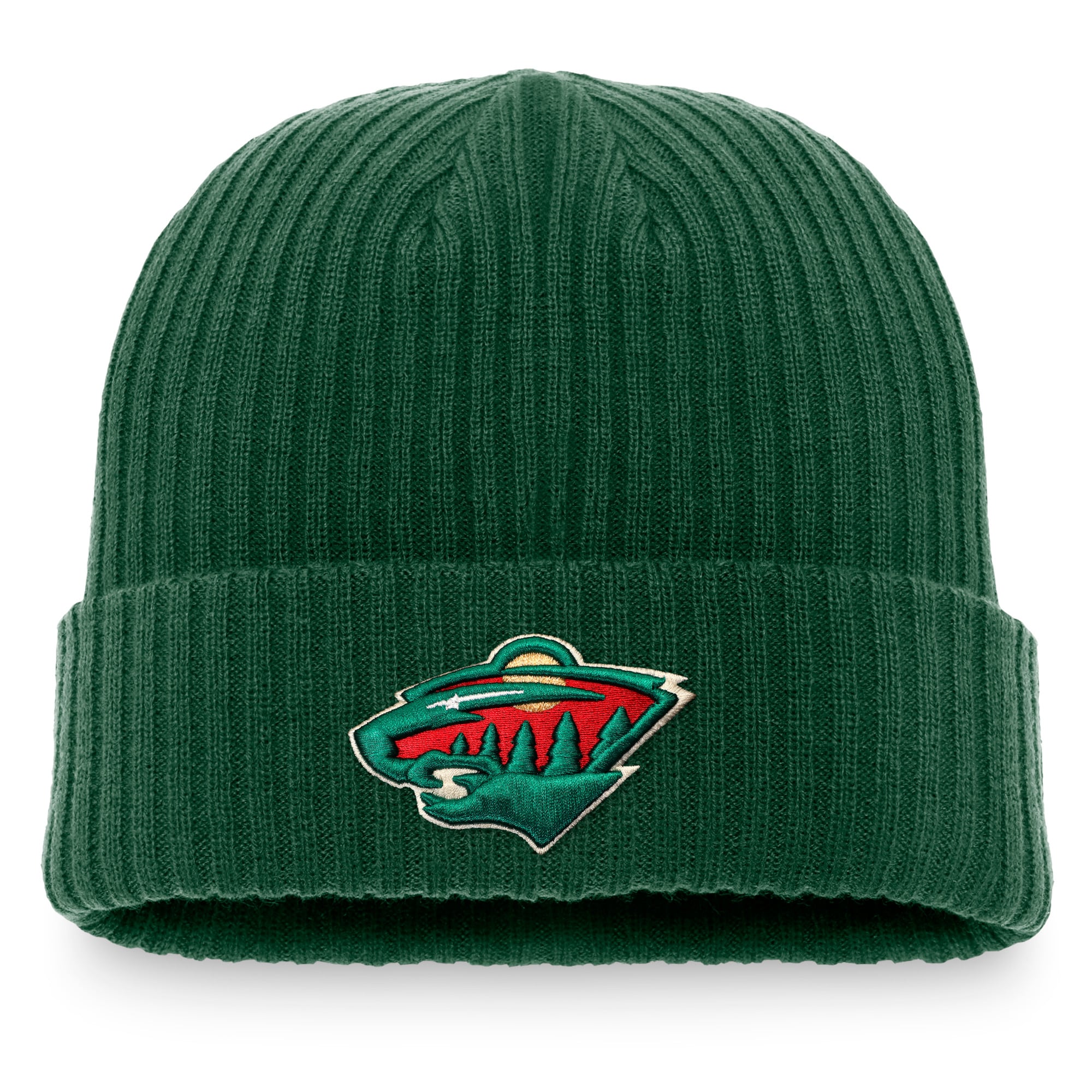 Bonnet en tricot à revers avec logo principal Fanatics Kelly Green Minnesota Wild Core pour hommes