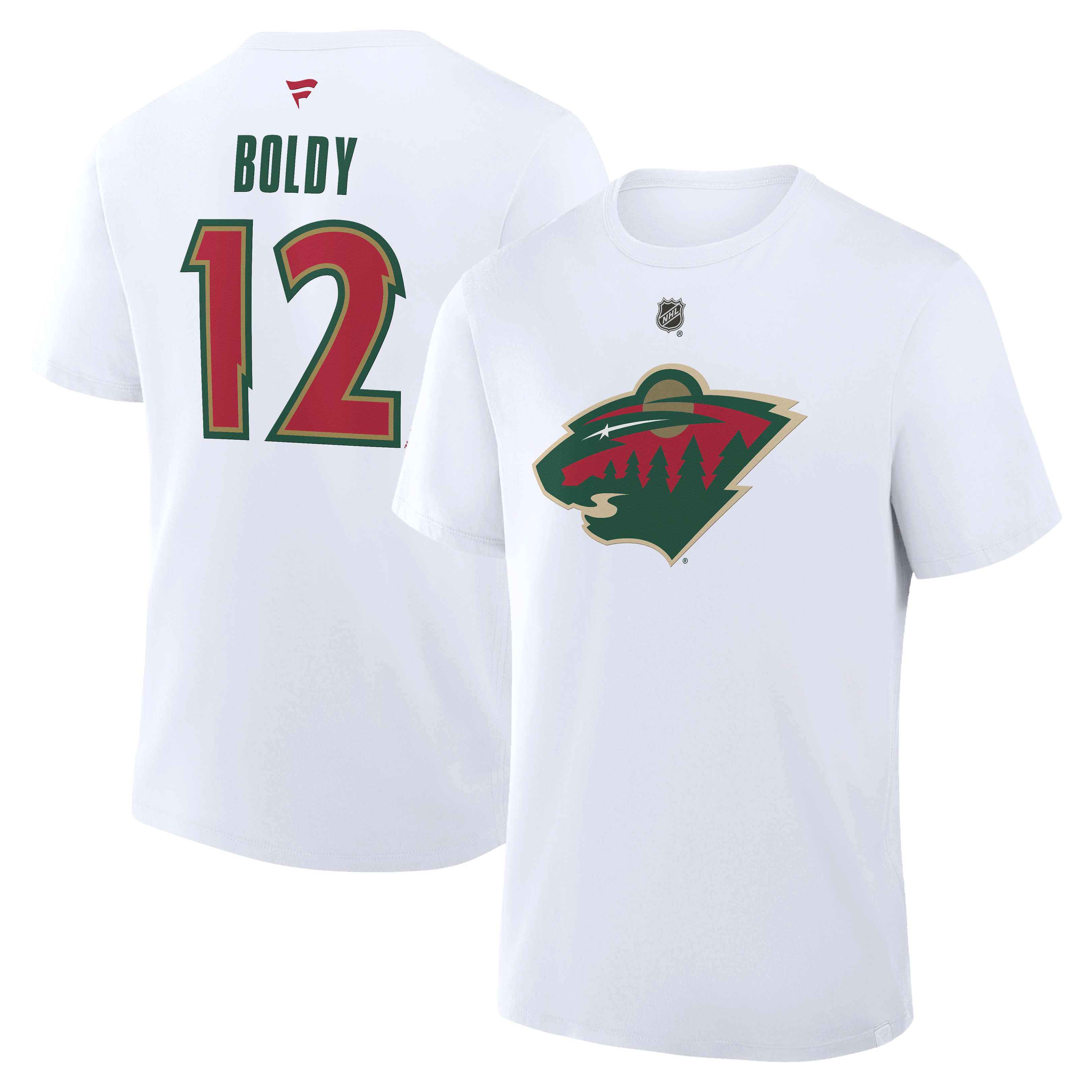 T-shirt authentique alternatif Fanatics Matthew Boldy blanc Minnesota Wild avec nom et numéro superposés