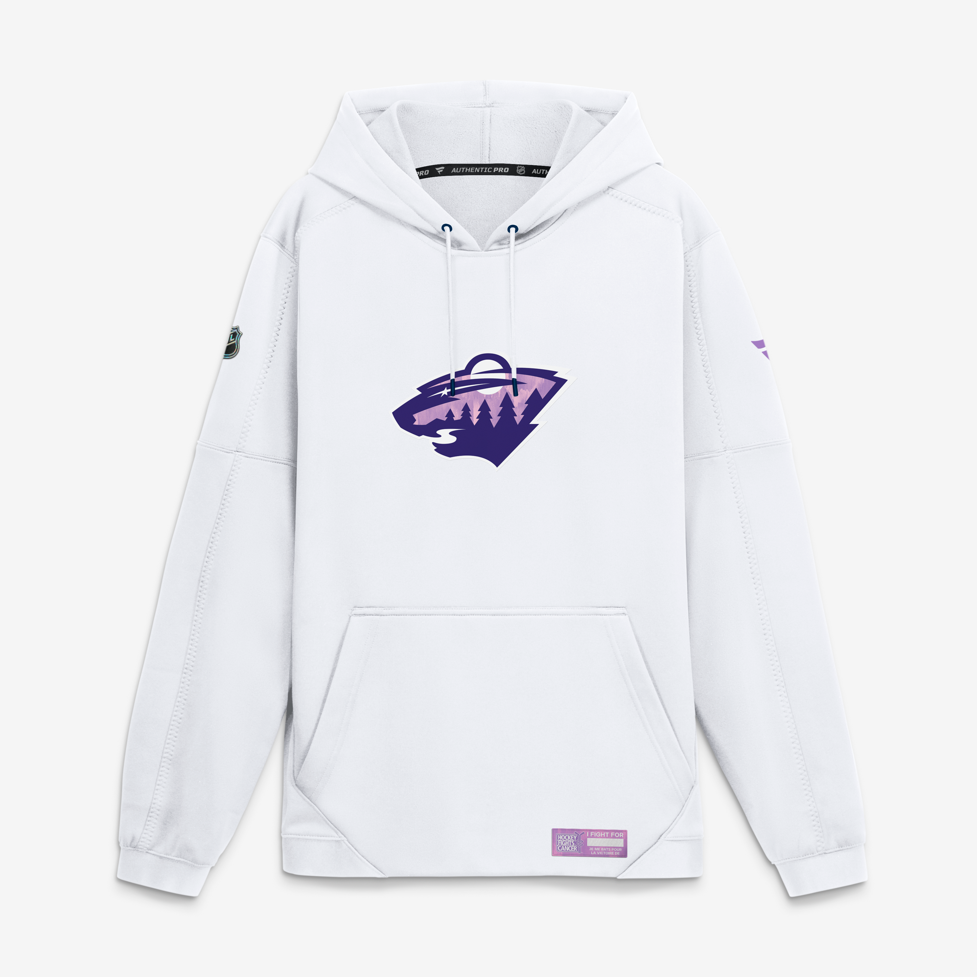 Sweat à capuche polaire authentique Fanatics blanc Minnesota Wild pour homme, lutte contre le cancer