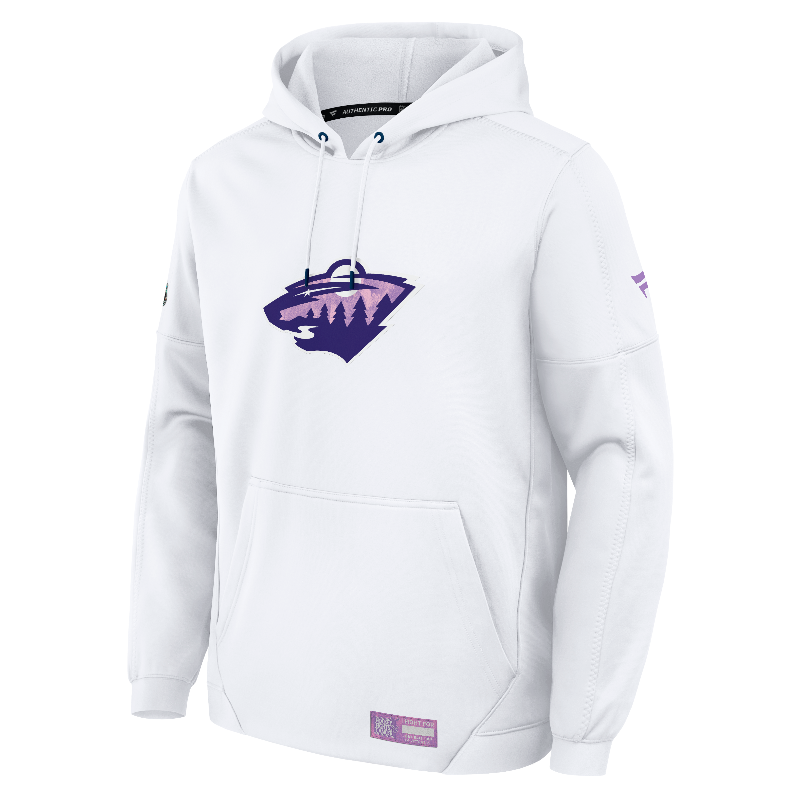 Sweat à capuche polaire authentique Fanatics blanc Minnesota Wild pour homme, lutte contre le cancer