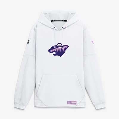 Men's Minnesota Wild  Fanatics White Authentic Pro Hockey Fights Cancer Rink Fleece Hoodie