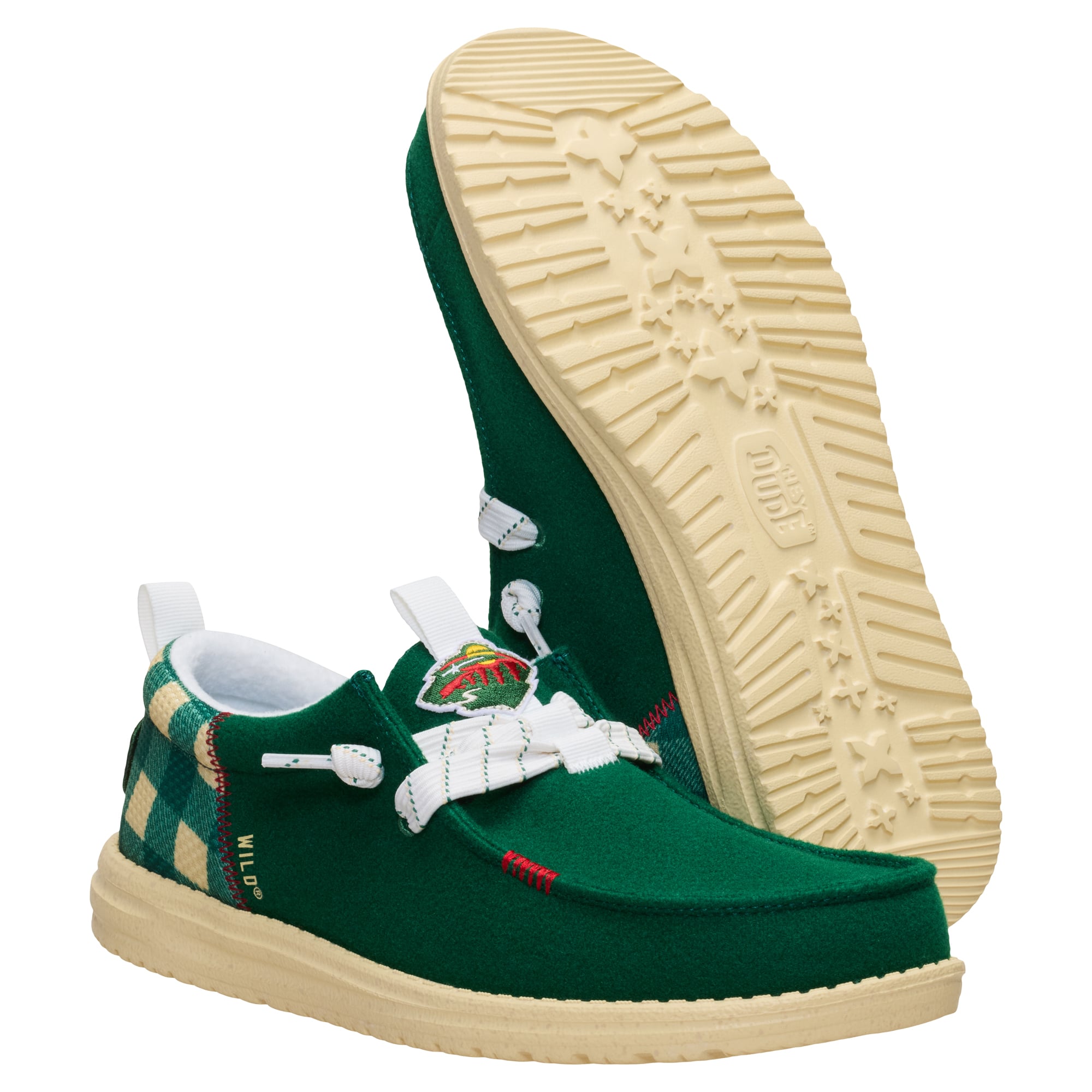 Chaussures décontractées à enfiler Hey Dude Green Minnesota Wild Wally Funk pour hommes
