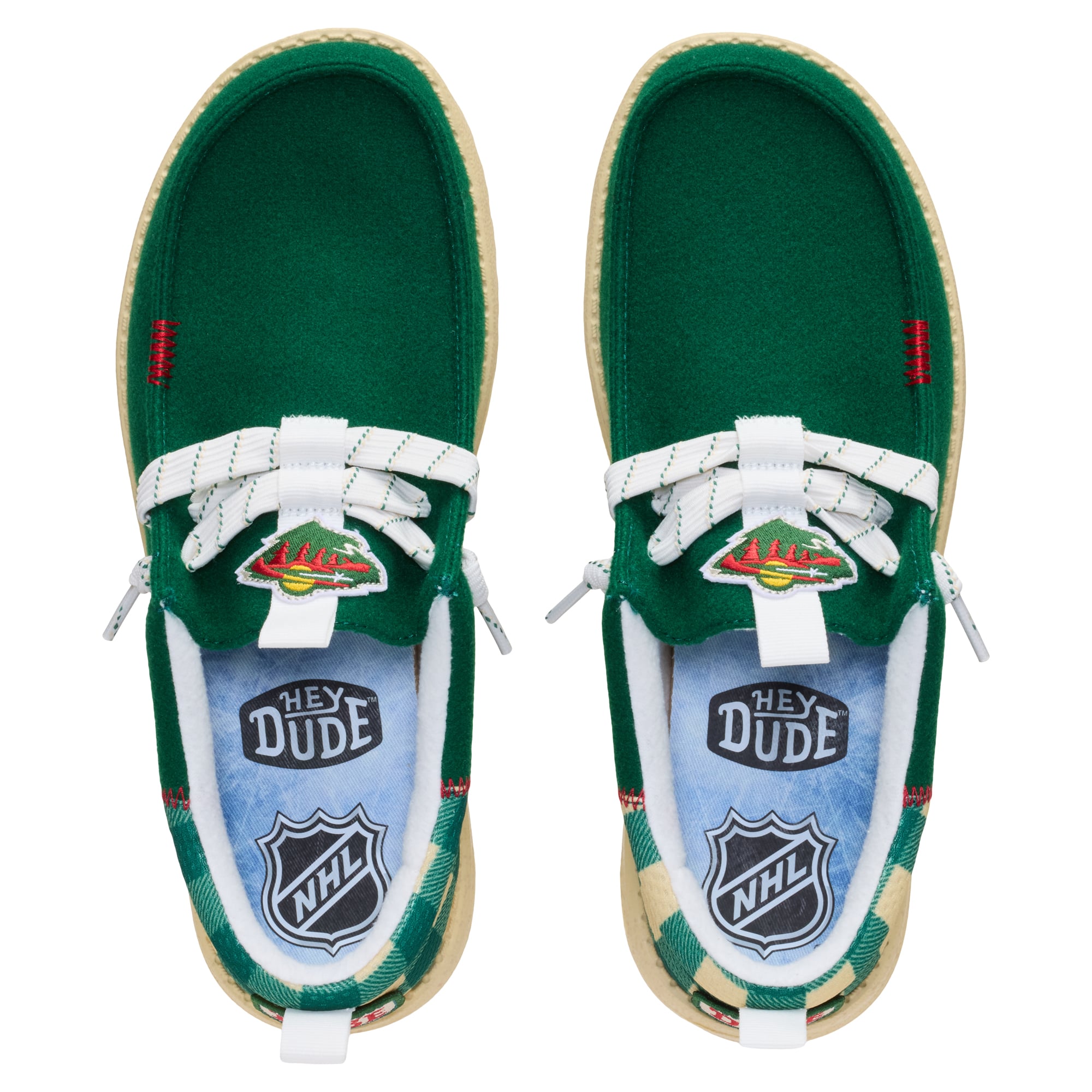 Chaussures décontractées à enfiler Hey Dude Green Minnesota Wild Wally Funk pour hommes