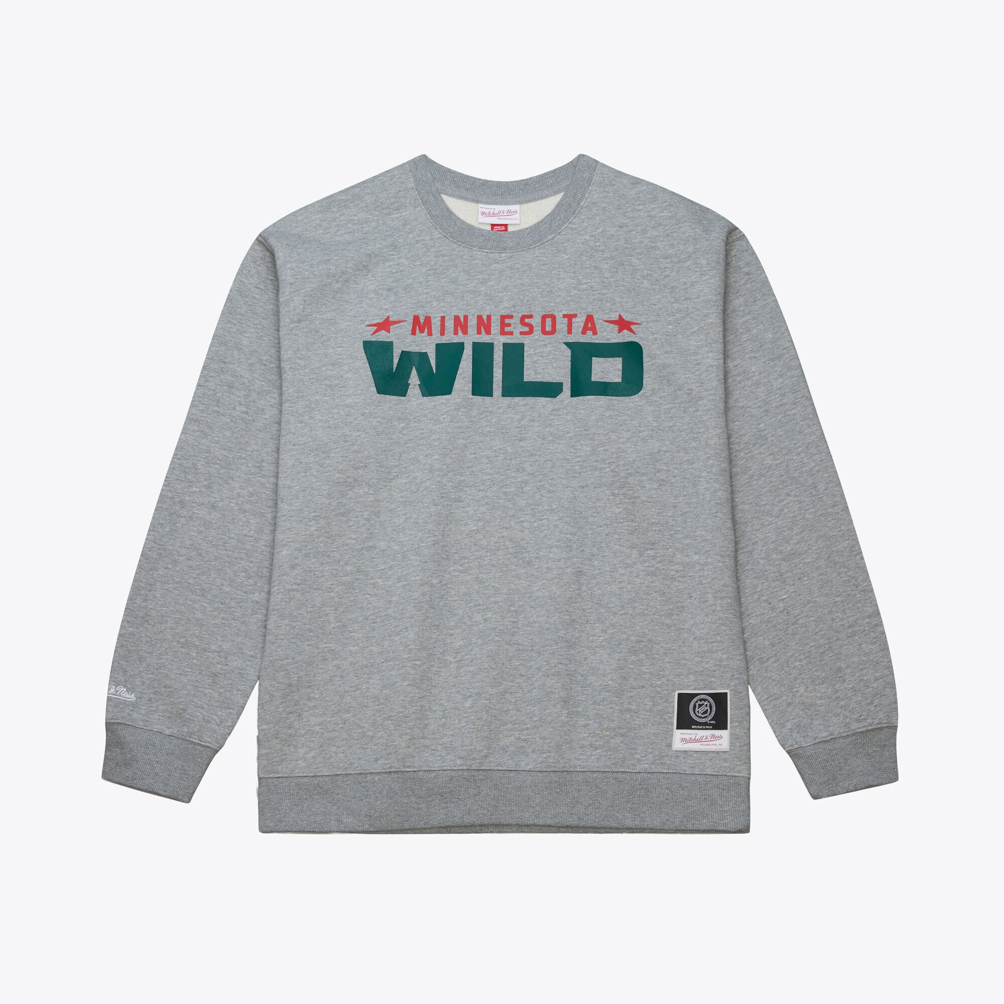 Men's Mitchell & Ness Heather Gray Minnesota Wild Walk-Off Logo Fleece Crewneck Sweatshirt