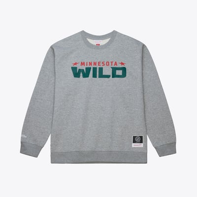  Minnesota Wild Mitchell & Ness Walk-Off Logo Fleece Crewneck Sweatshirt - Heather Gray