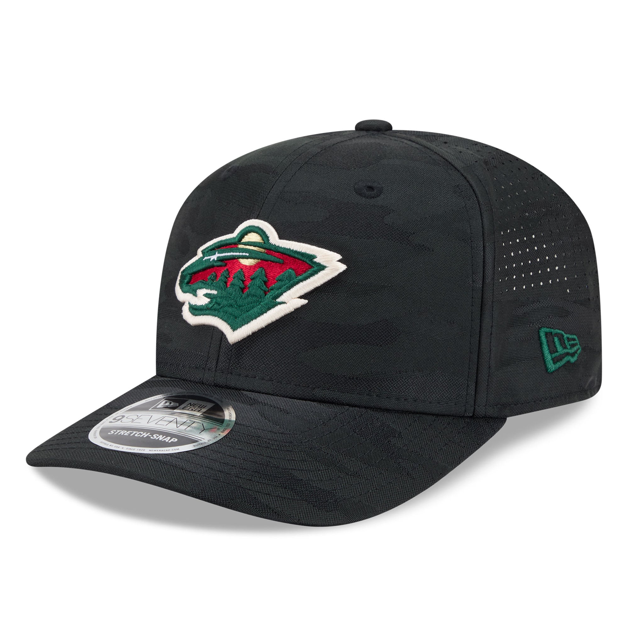 Casquette ajustable perforée New Era 9SEVENTY noire camouflage Minnesota Wild pour homme