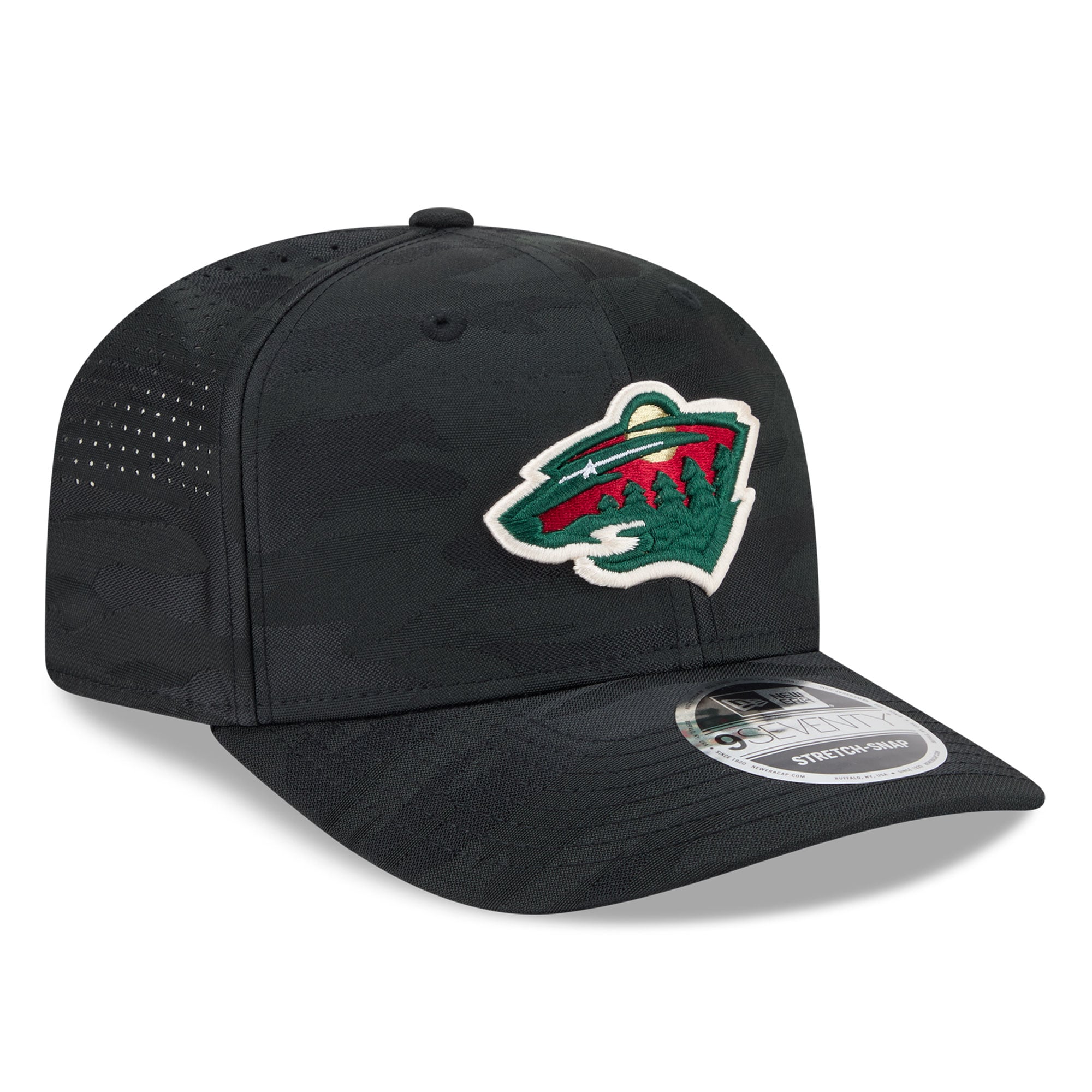 Casquette ajustable perforée New Era 9SEVENTY noire camouflage Minnesota Wild pour homme