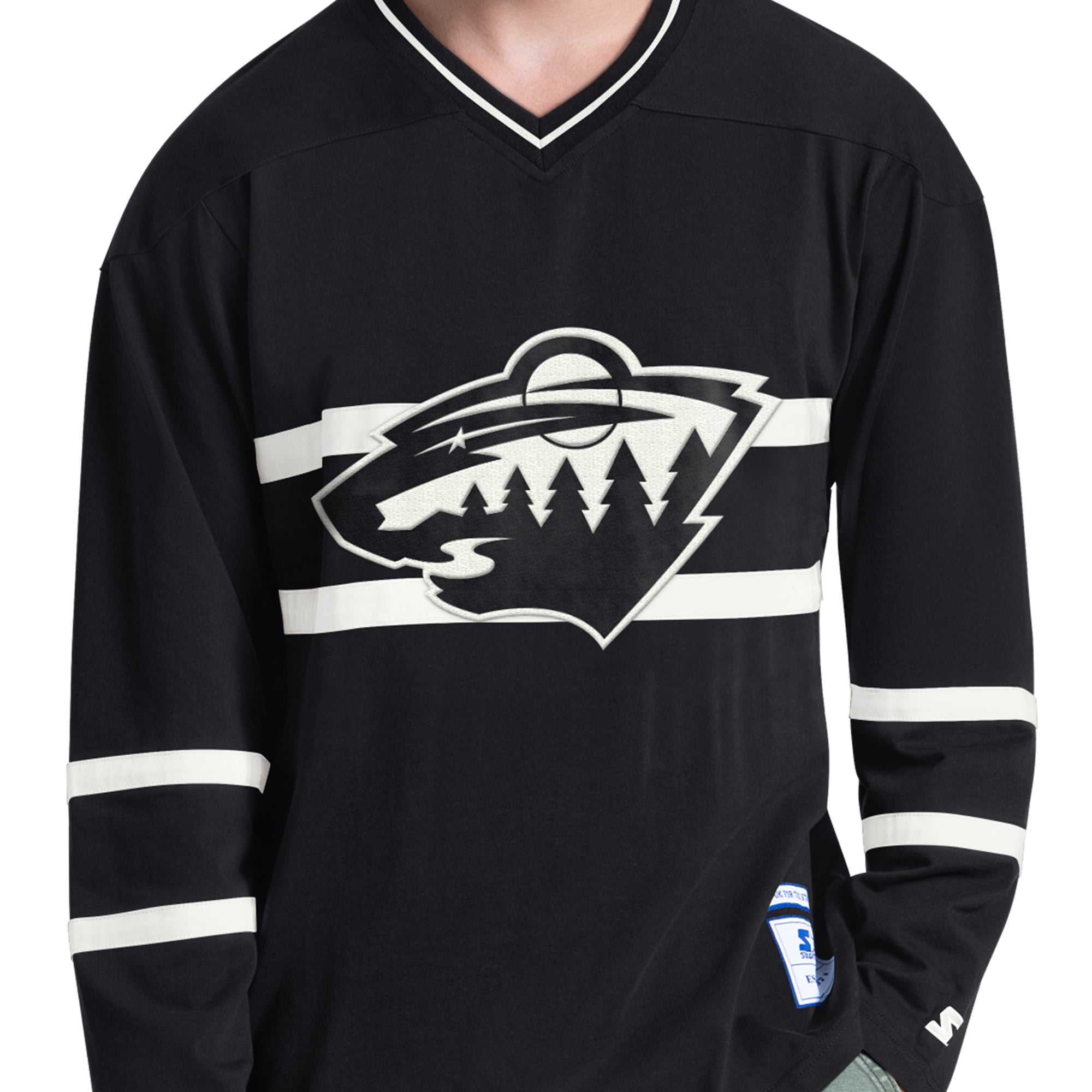 T-shirt à manches longues et col en V Starter Black Minnesota Wild pour homme