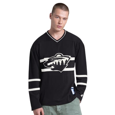 Men's Minnesota Wild Starter Black Line Up Long Sleeve V-Neck T-Shirt